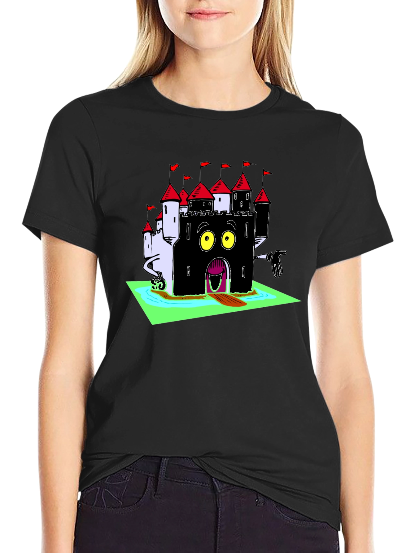 Black Spooky Castle Graphic Tee - Unique Horror Design view 2