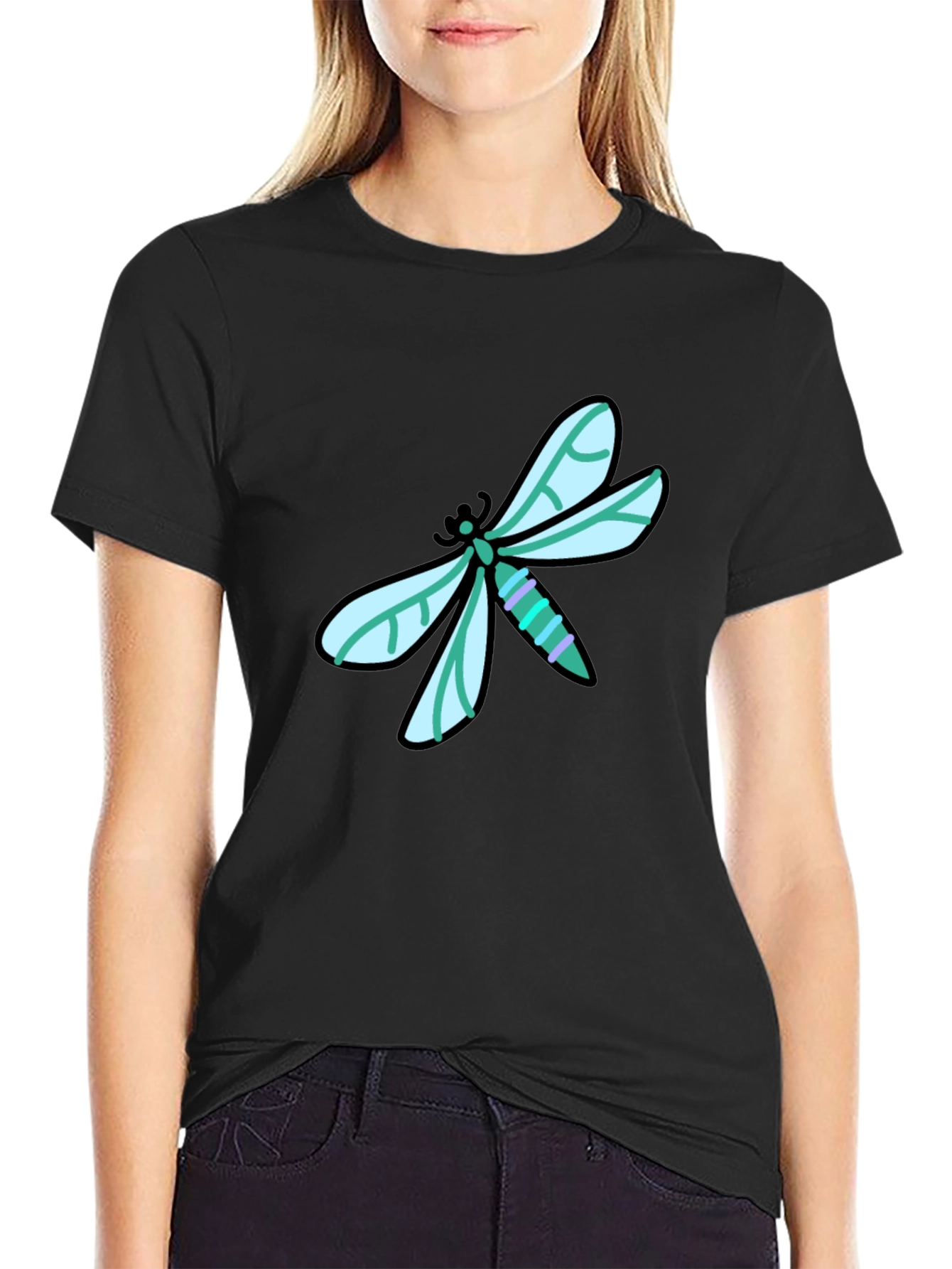 Black Dragonfly Graphic Tee - Black Cotton T-Shirt view 2