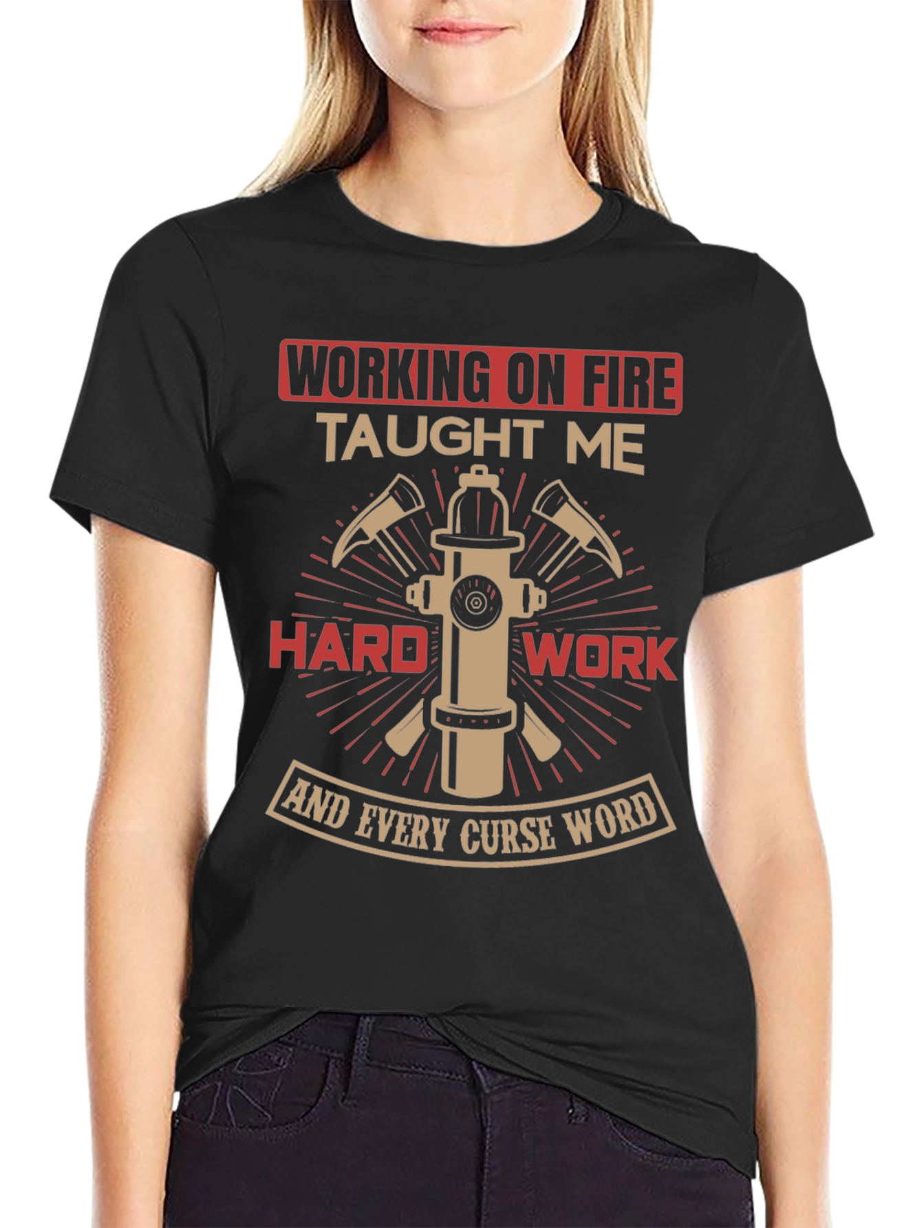 Black Firefighter Humor T-Shirt - "Working on Fire" view 2