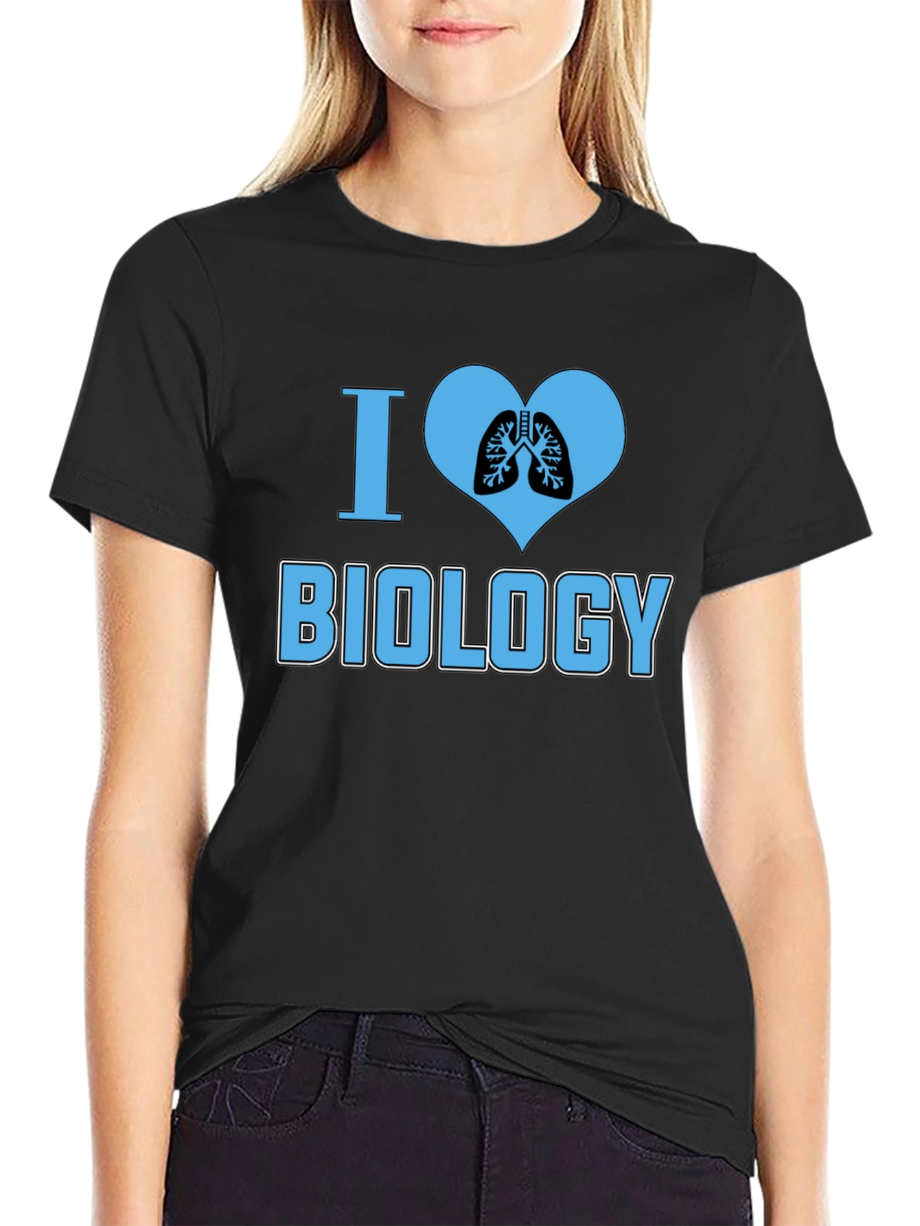 Black I Heart Biology Graphic T-Shirt - Black Cotton Tee view 2
