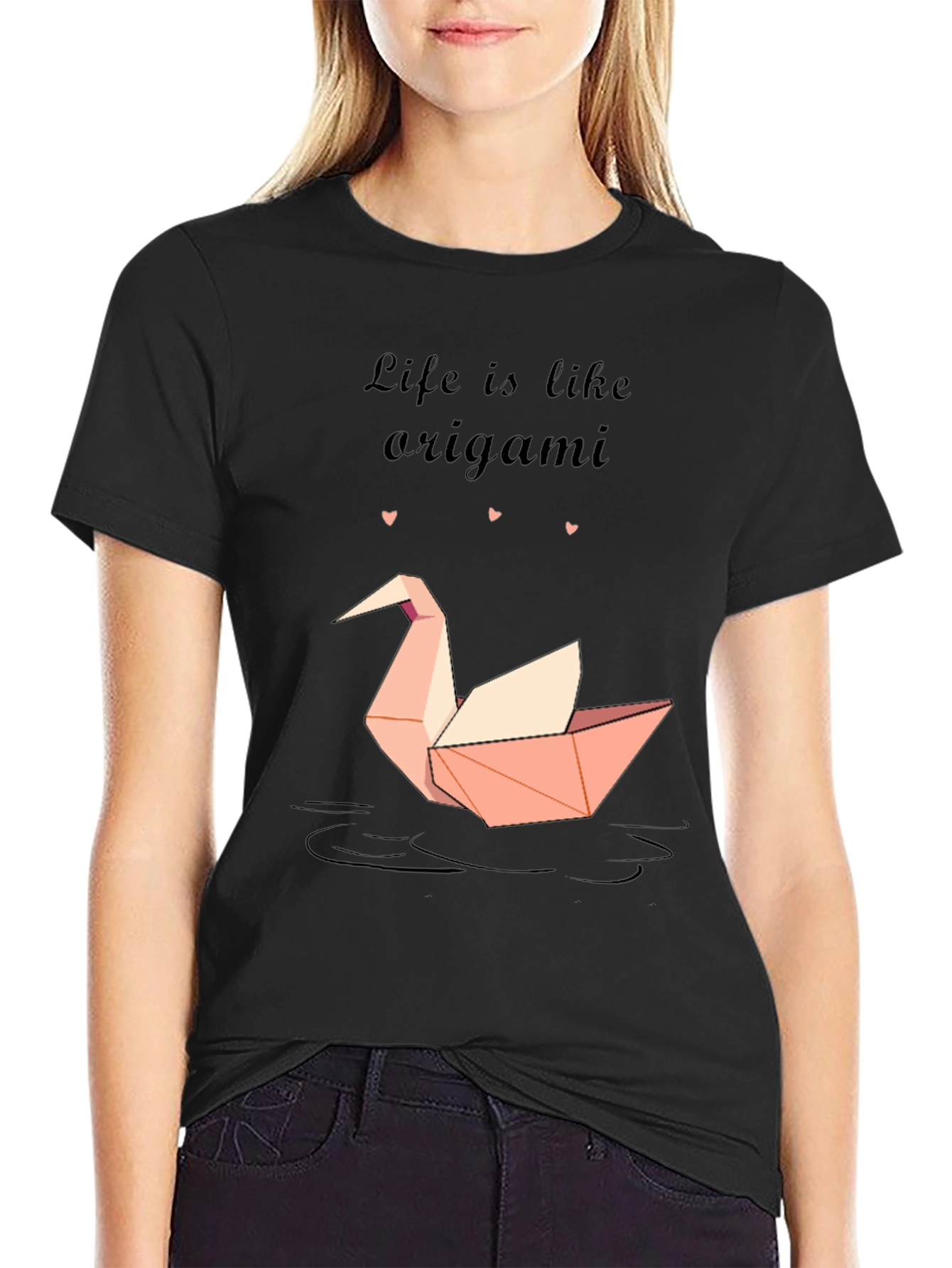 Black Origami Swan Graphic Tee - Life is Like Origami view 2