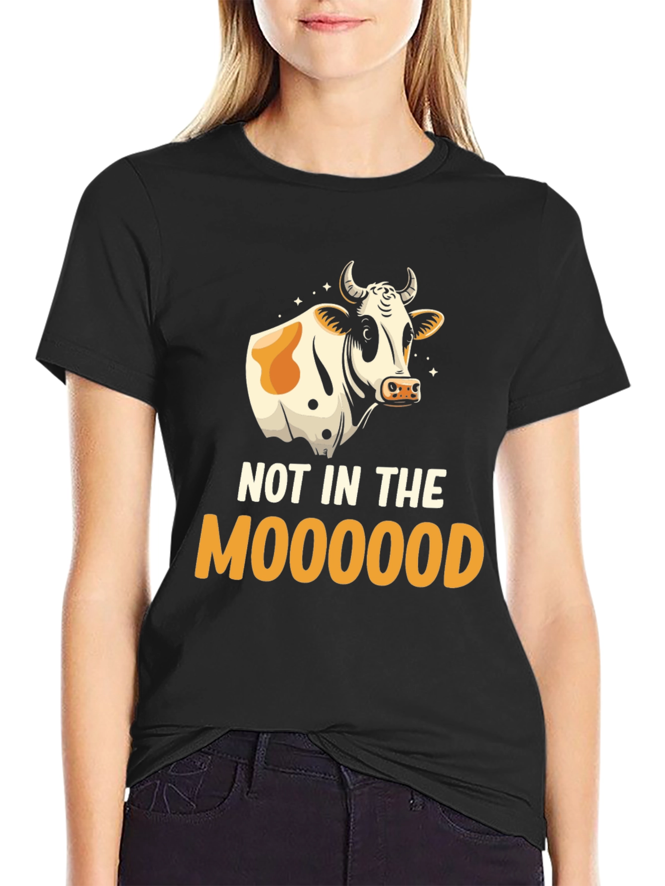 Black Not In The Moooood T-Shirt - Funny Cow Graphic Tee view 2