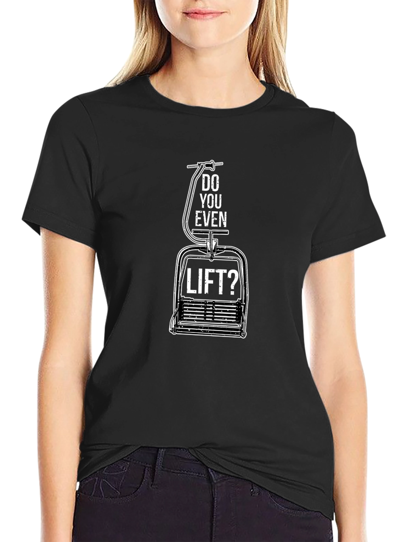 Black Do You Even Lift? Graphic Tee - Ski Lift Design view 2