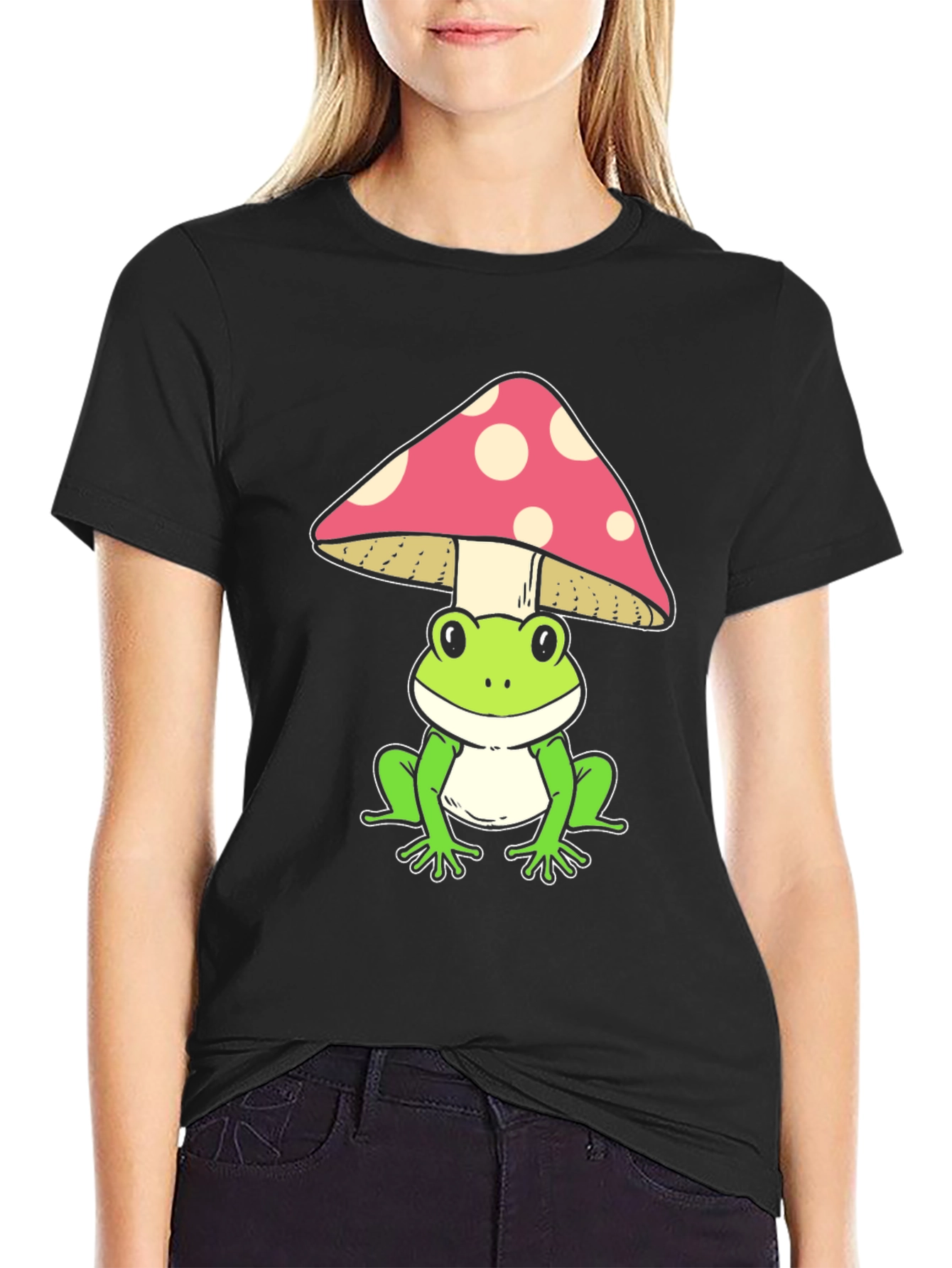 Black Frog Under Mushroom Graphic Tee - Black view 2