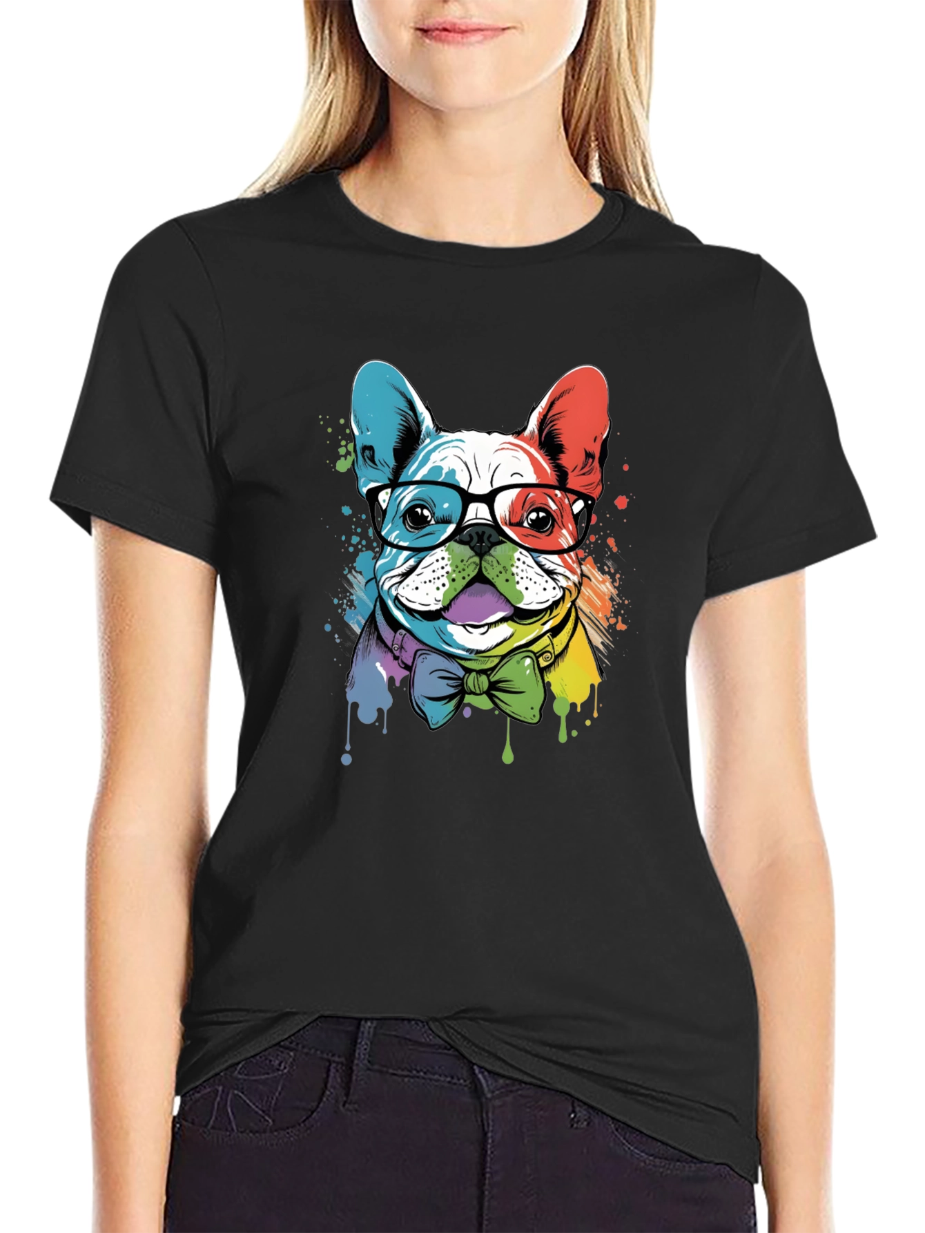 Black Cool Bulldog Graphic Tee - Modern Design view 2