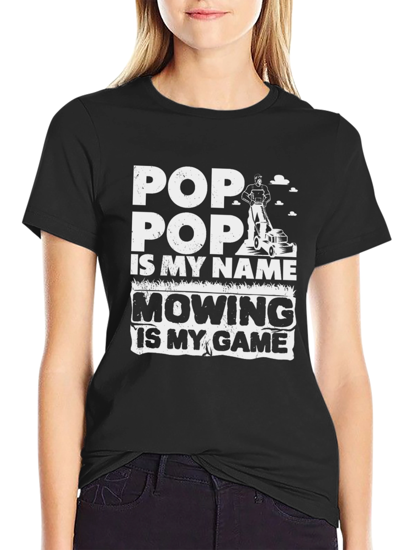 Black Pop Pop Mowing Game T-Shirt - Gift for Grandfather view 2