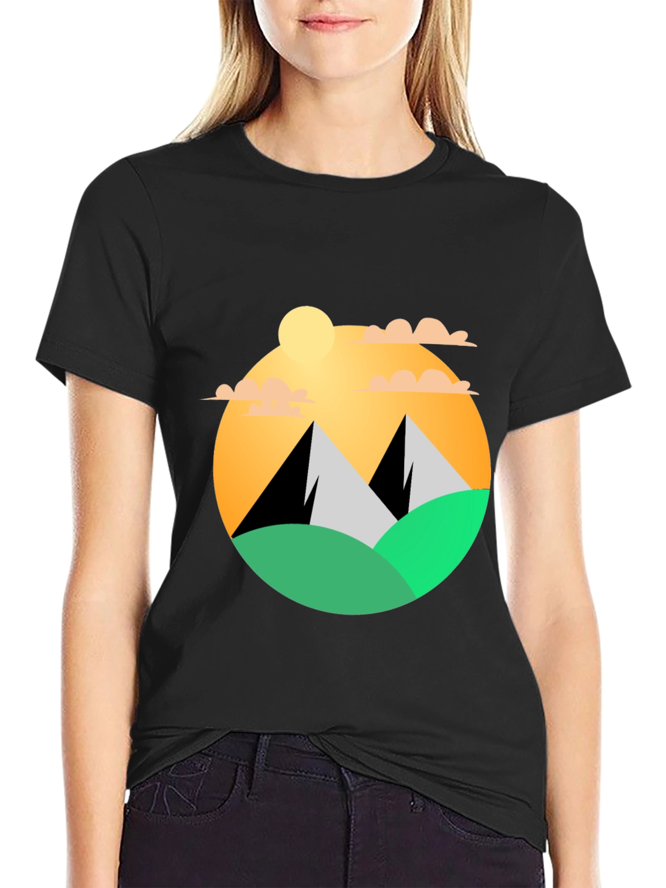 Black Mountainscape Graphic Tee - Black Cotton Blend view 2