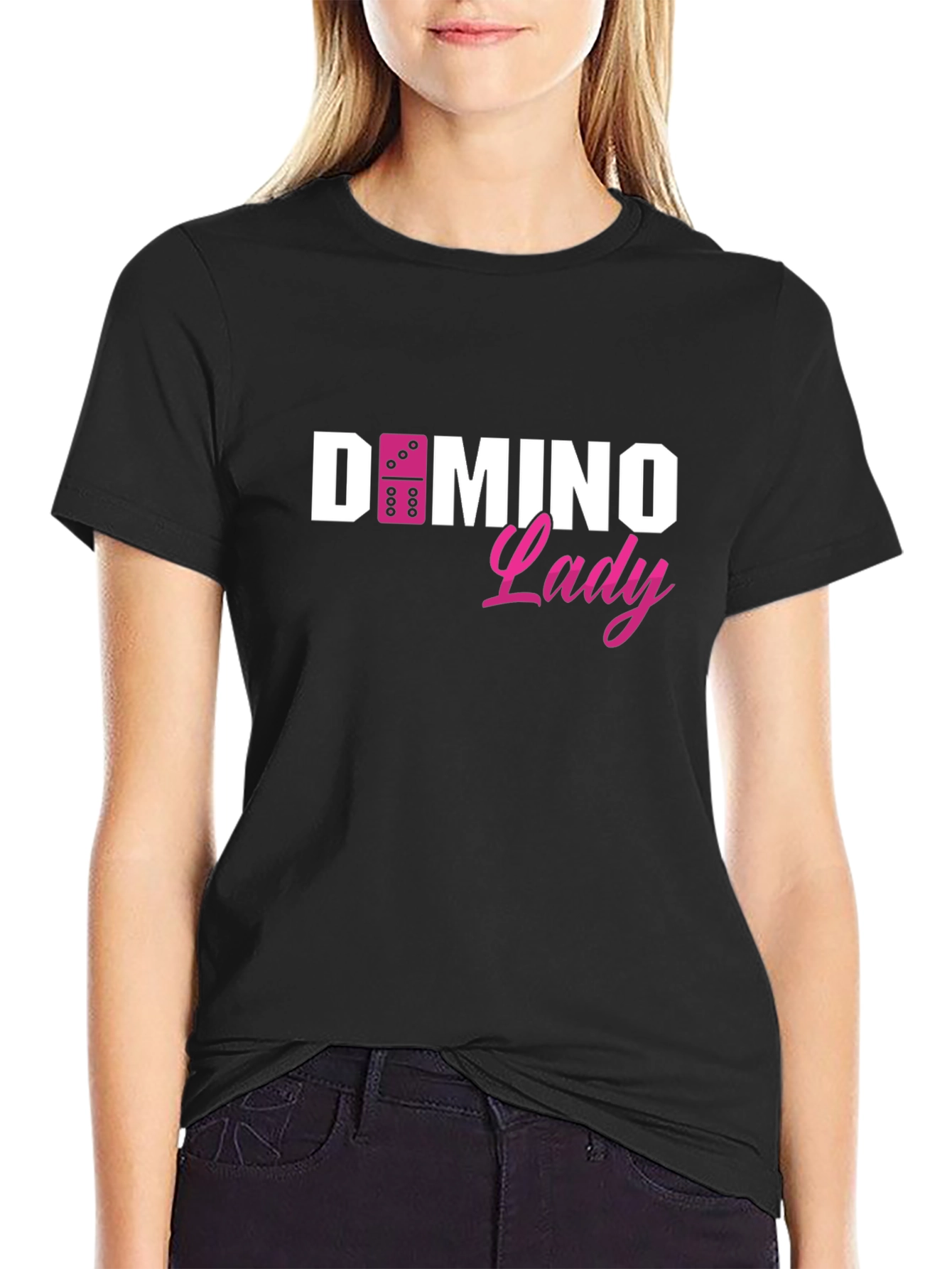Black Domino Lady Graphic T-Shirt - Unique & Stylish Design view 2