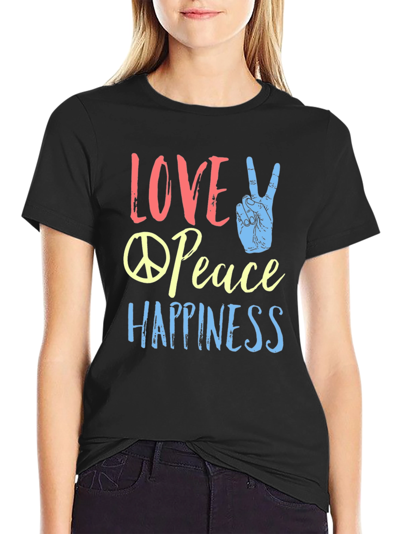 Black Love Peace Happiness Graphic T-Shirt view 2