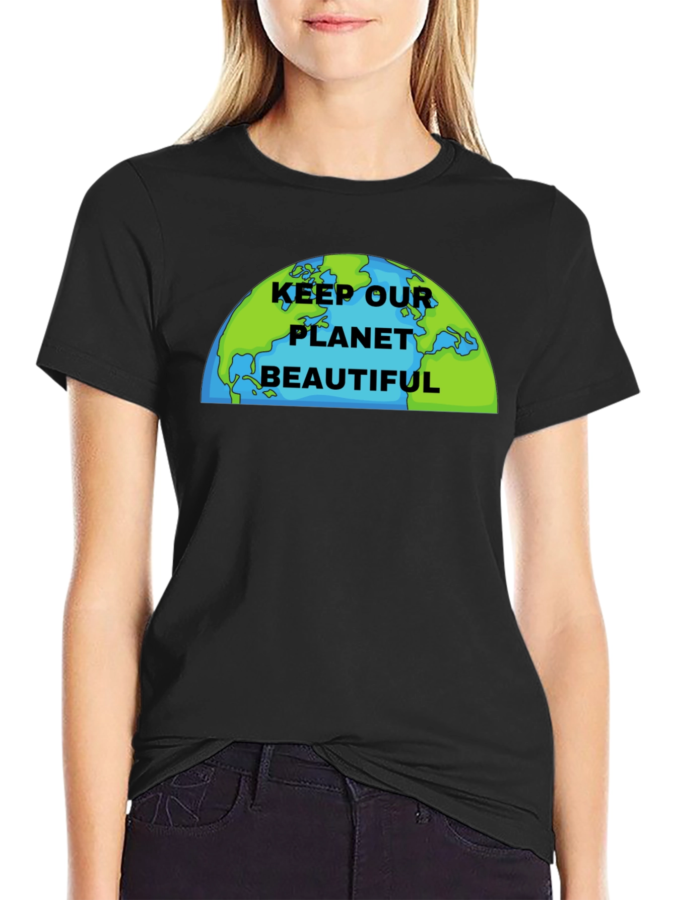 Black Keep Our Planet Beautiful Graphic T-Shirt view 2