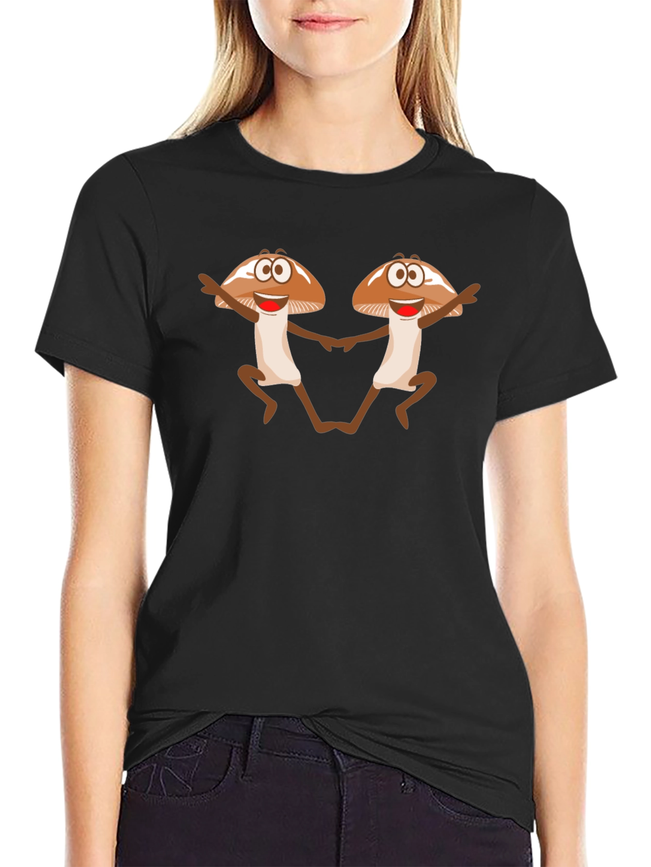 Black Funky Mushroom Dance Black T-Shirt view 2