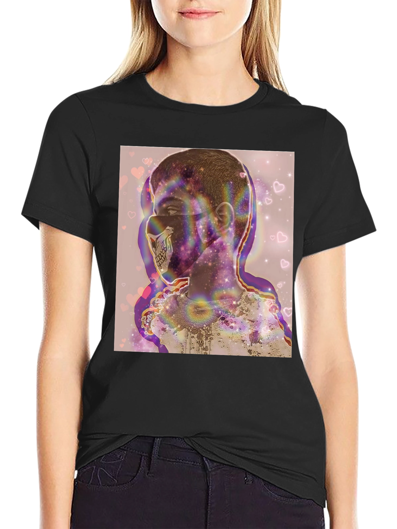 Black Psychedelic Skull Mask Graphic Tee view 2