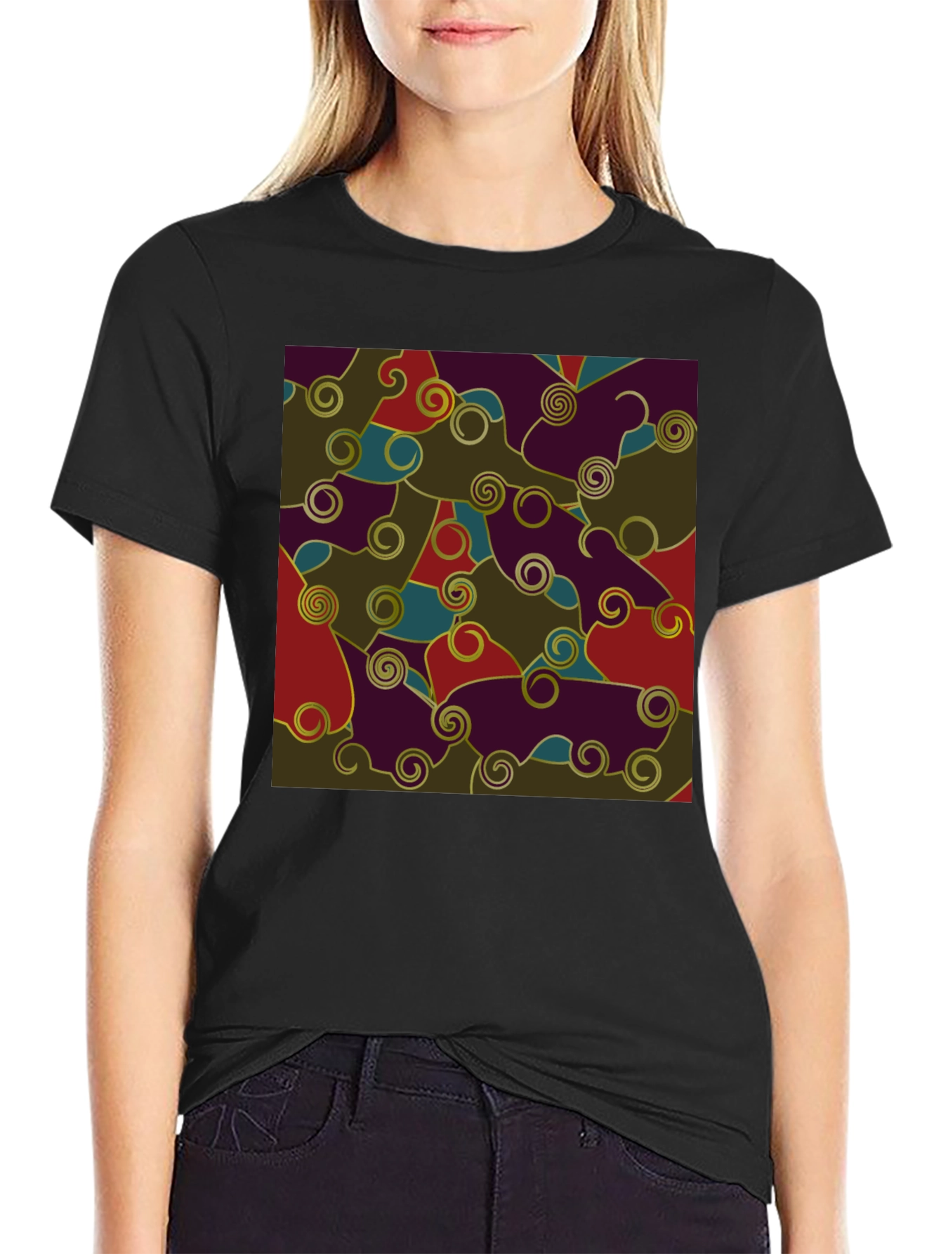 Black Abstract Pattern Black T-Shirt view 2