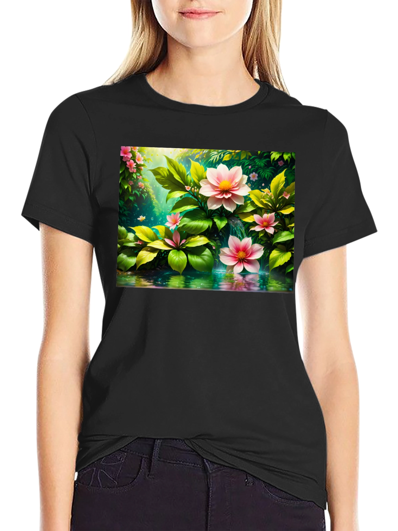 Black Floral Bloom T-Shirt - Nature Inspired Tee view 2