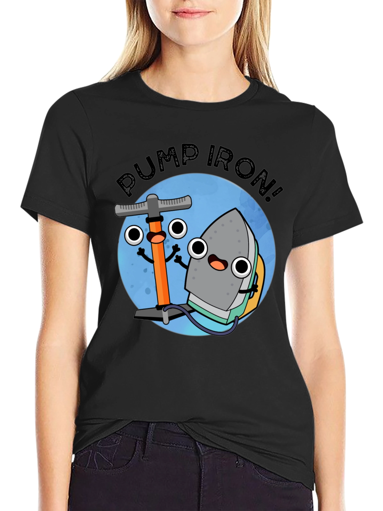 Black Pump Iron Cartoon Graphic Tee - Black view 2