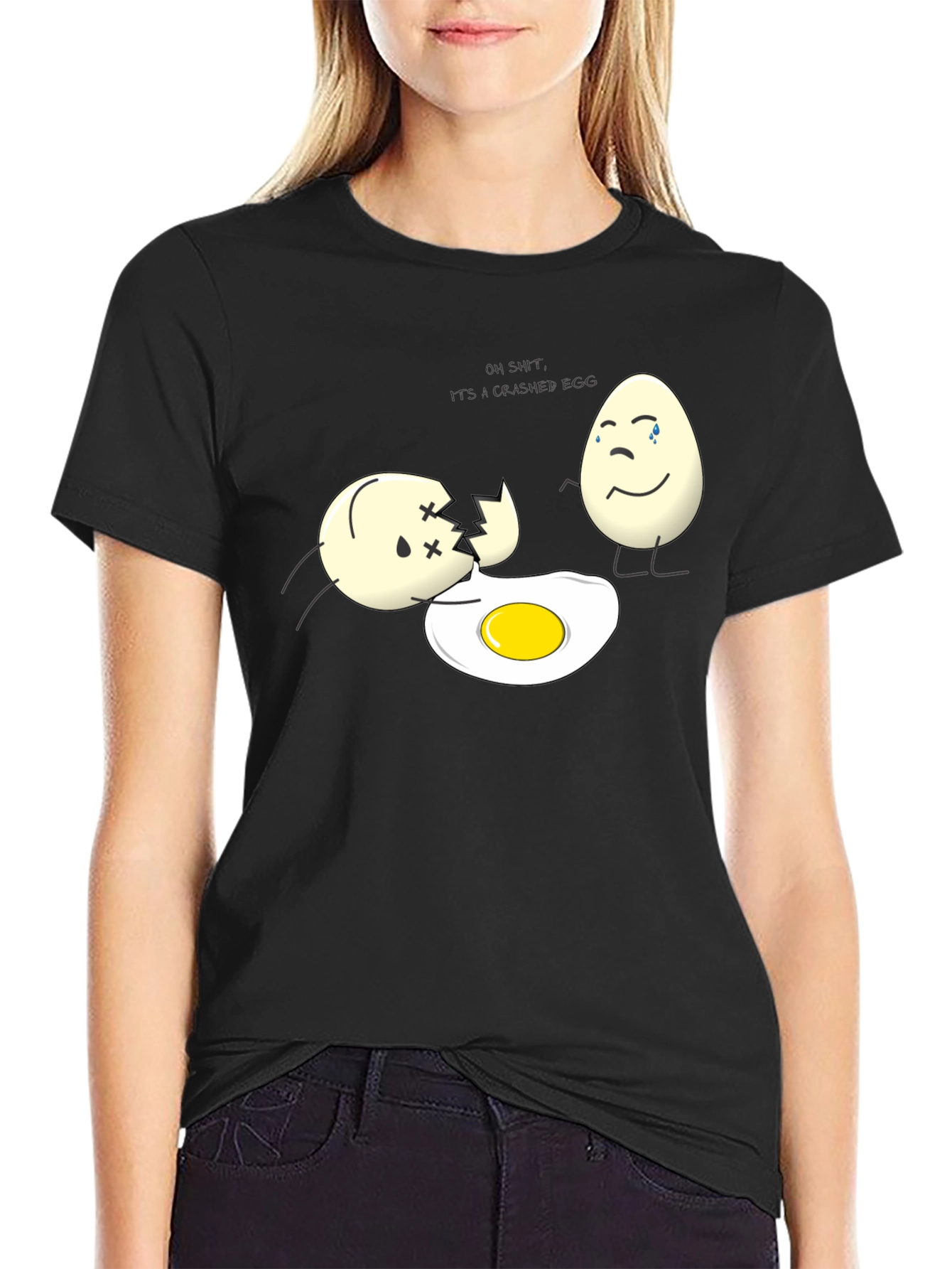 Black Cracked Egg Humor T-Shirt view 2