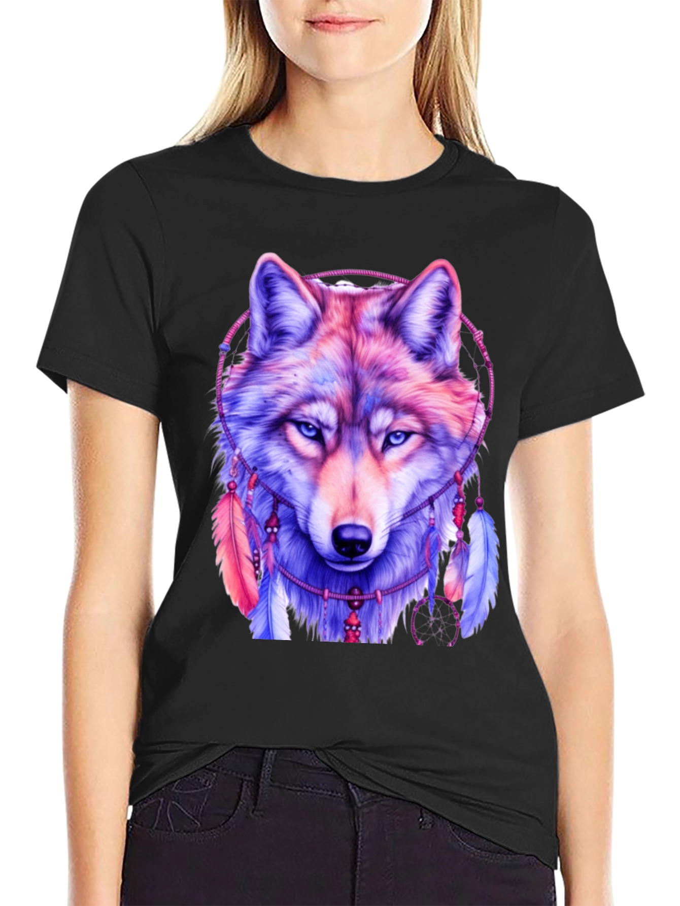 Black Wolf Dreamcatcher Graphic Tee view 2