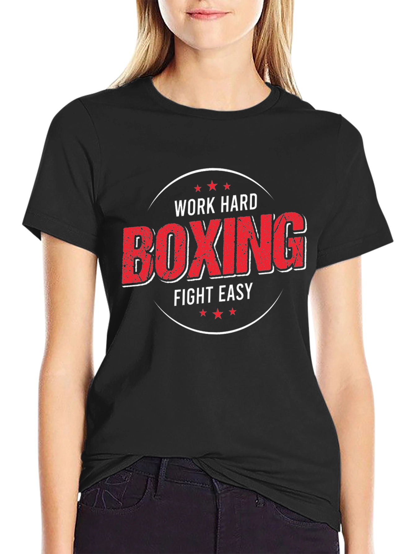 Black Work Hard Boxing Fight Easy Graphic T-Shirt view 2