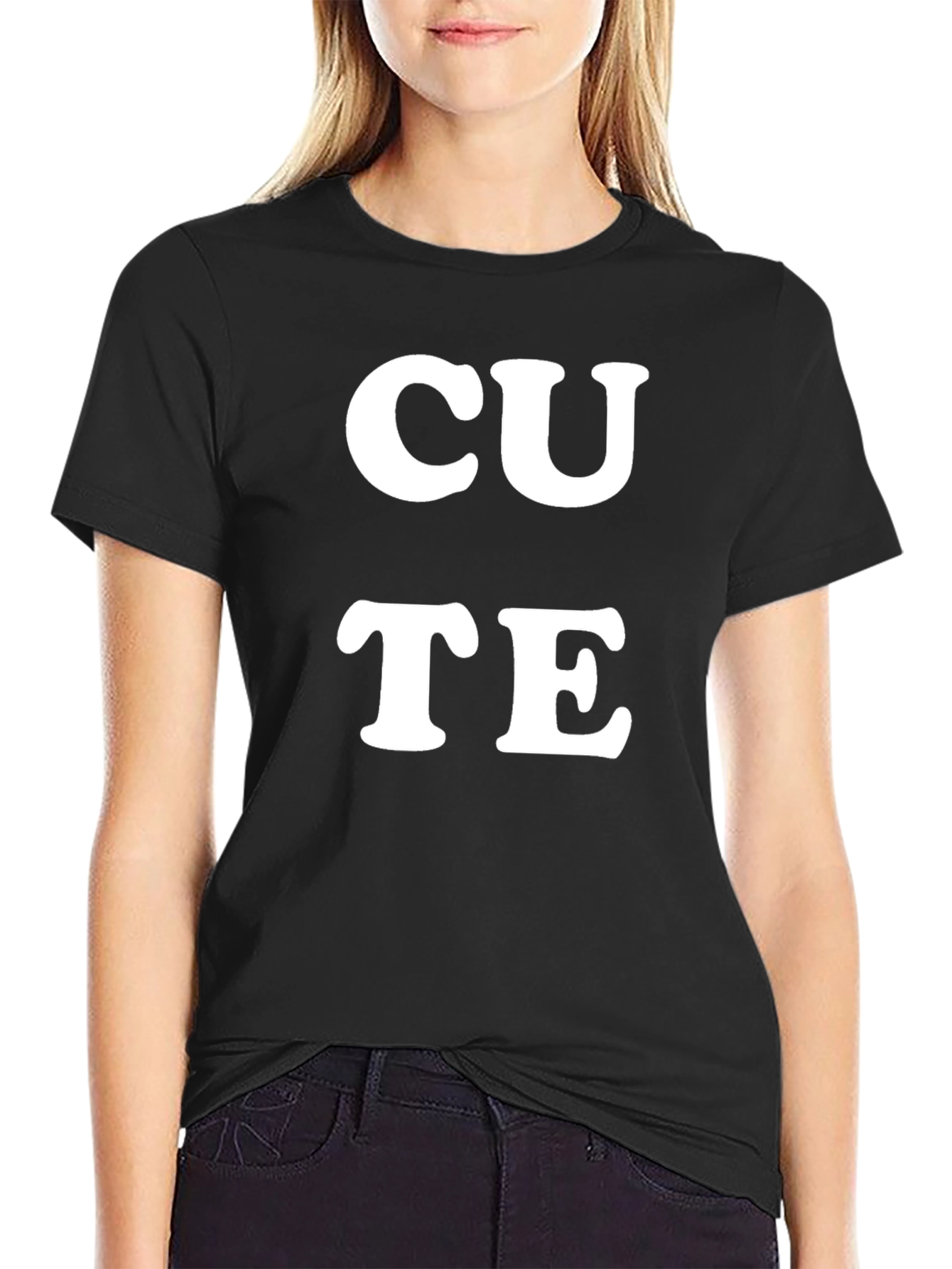 Black Cute Slogan Graphic T-Shirt - Stylish Casual Wear view 2