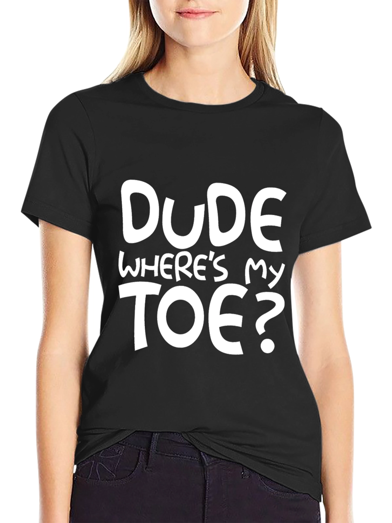 Black Dude Where's My Toe Funny Graphic T-Shirt view 2