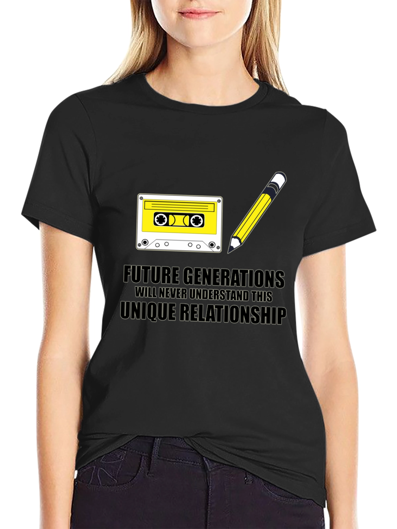 Black Retro Cassette & Pencil T-Shirt - Future Generations view 2
