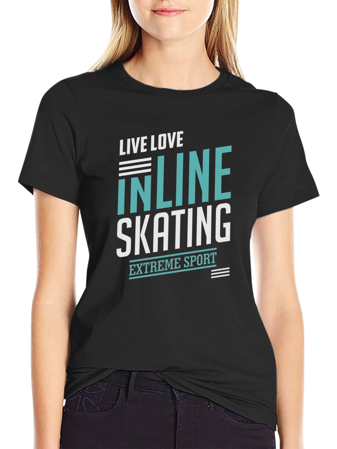 Black Inline Skating Extreme Sport Black Graphic T-Shirt view 2