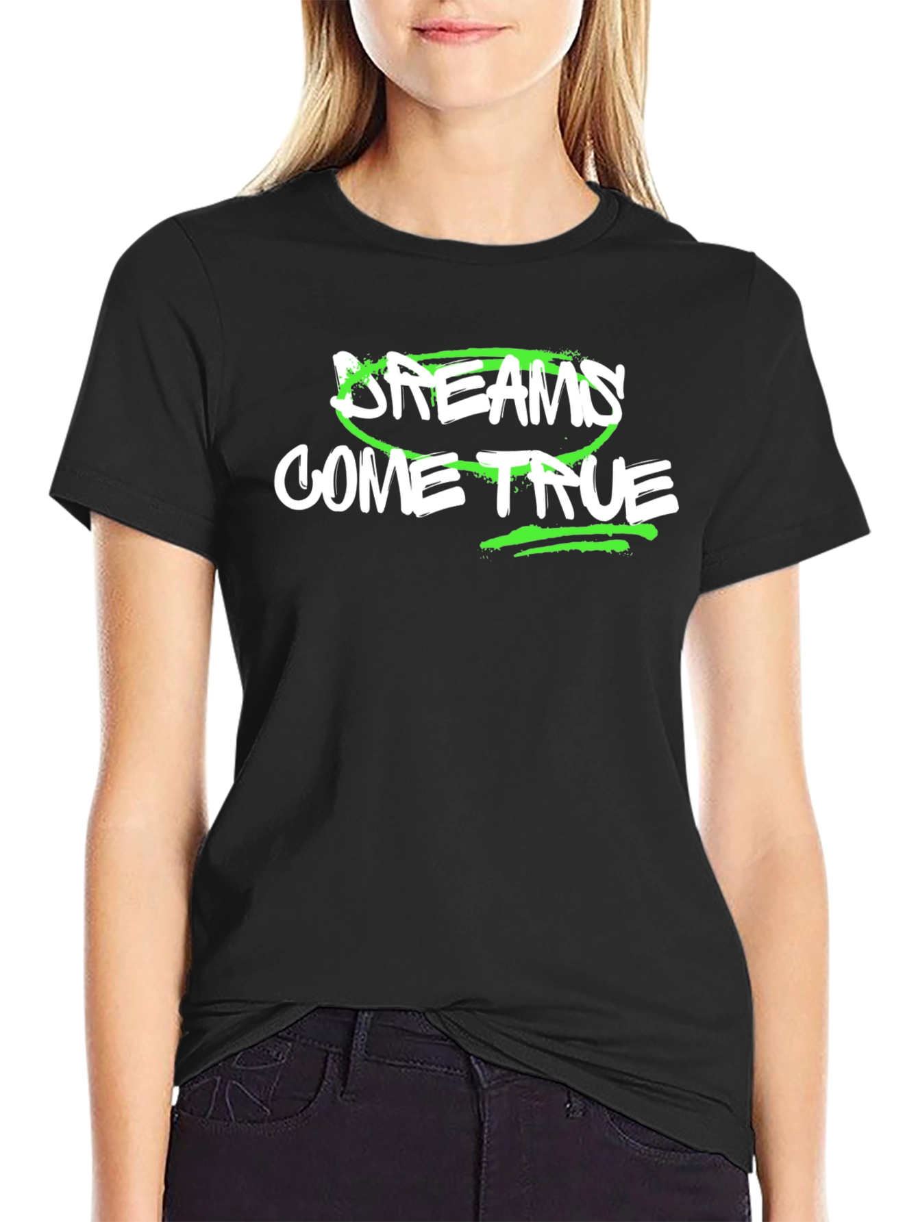 Black Dreams Come True Graphic T-Shirt - Black Cotton Tee view 2