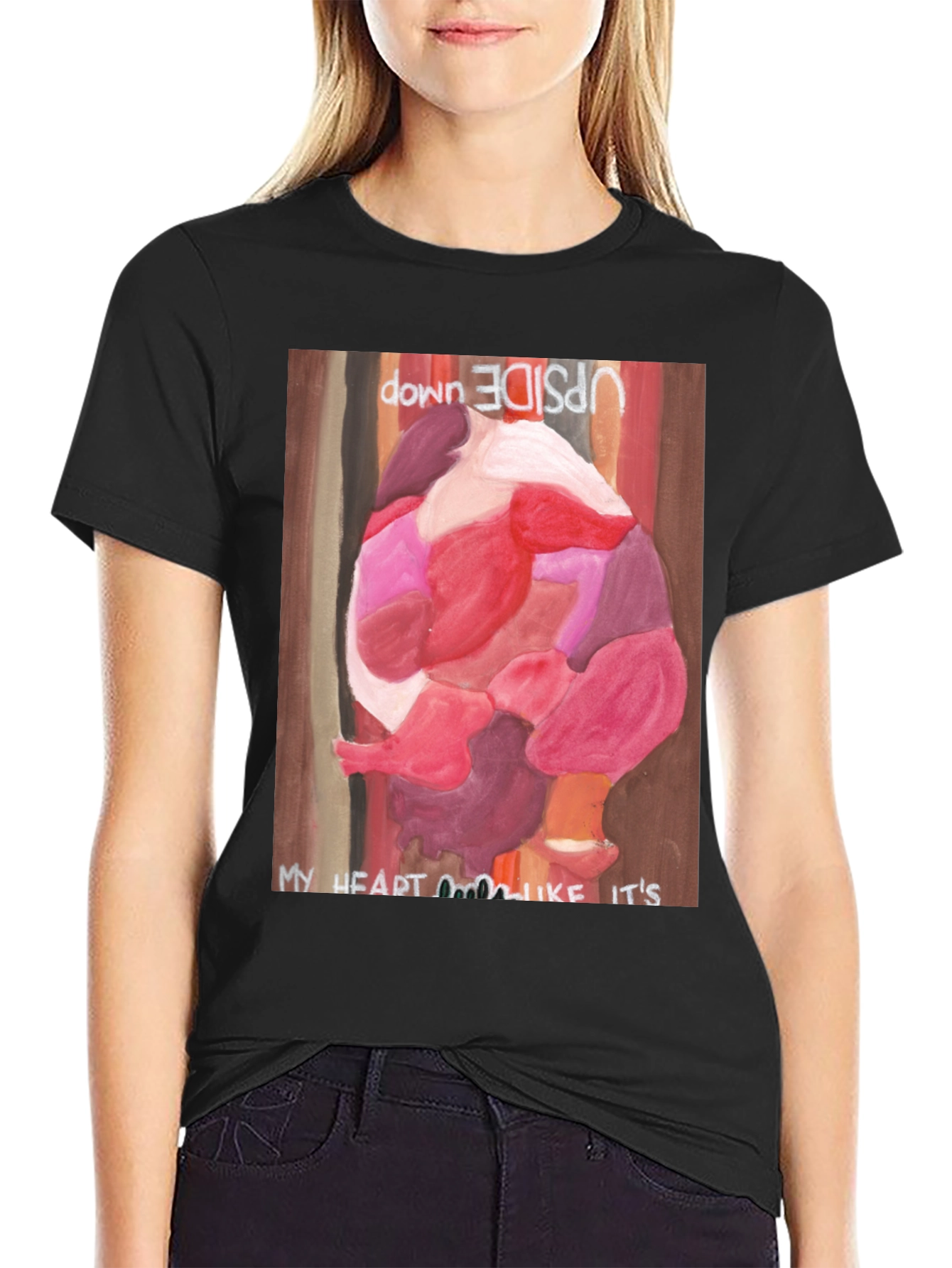 Black Upside Down Heart Graphic Tee view 2