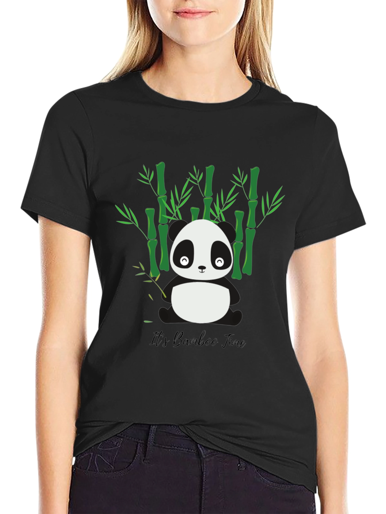 Black Panda Bamboo Time T-Shirt - Soft Cotton Blend view 2