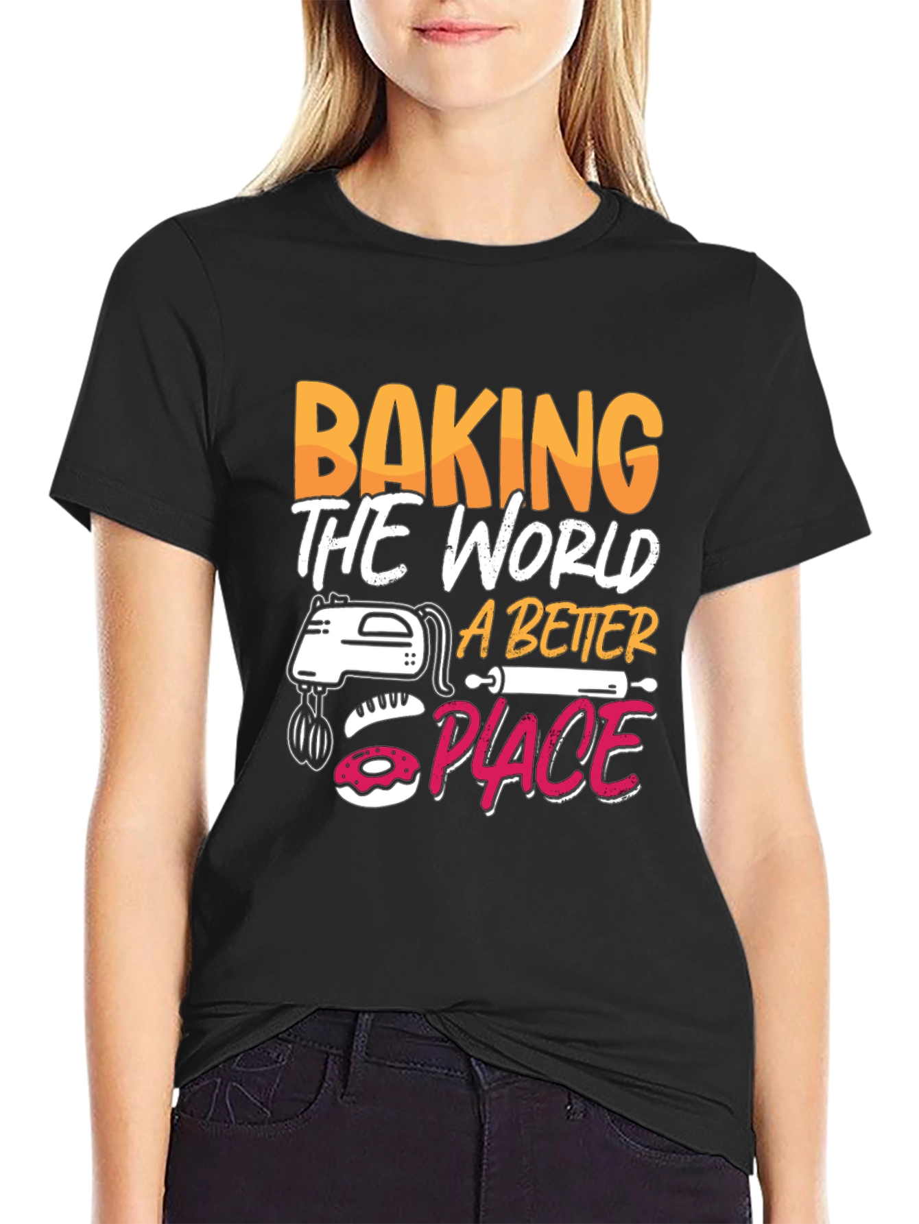 Black Baking the World a Better Place Black Graphic Tee view 2