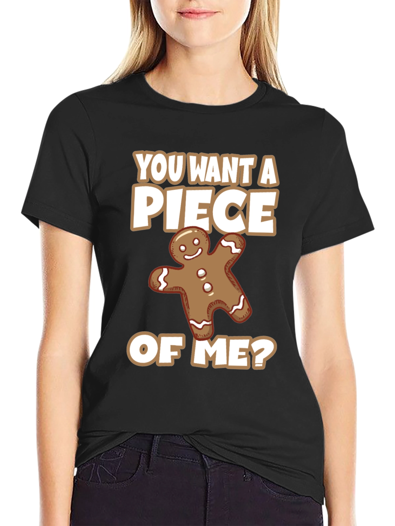 Black Funny Gingerbread Man 'Piece of Me' Graphic Tee view 2
