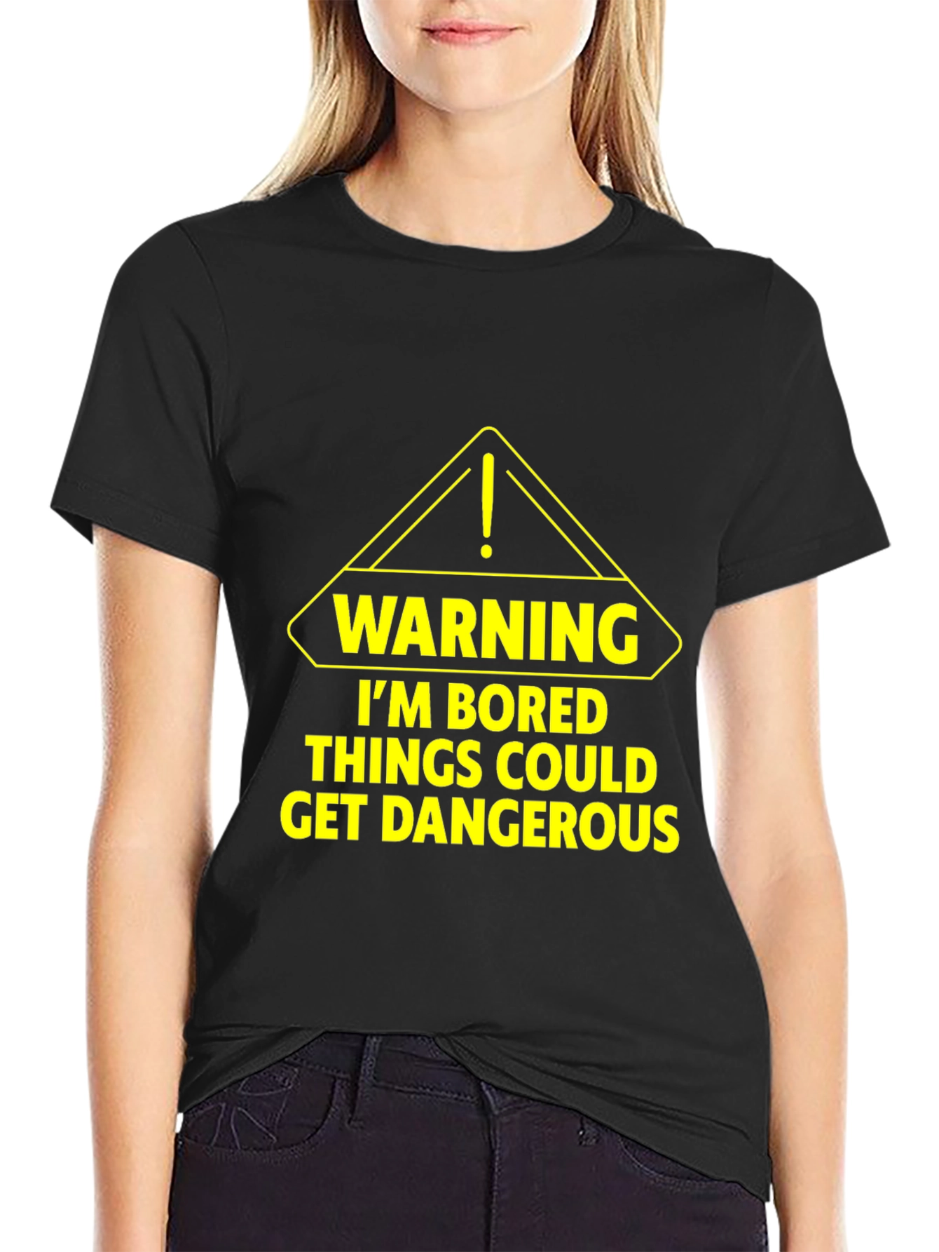 Black Warning: I'm Bored T-Shirt - Black Graphic Tee view 2