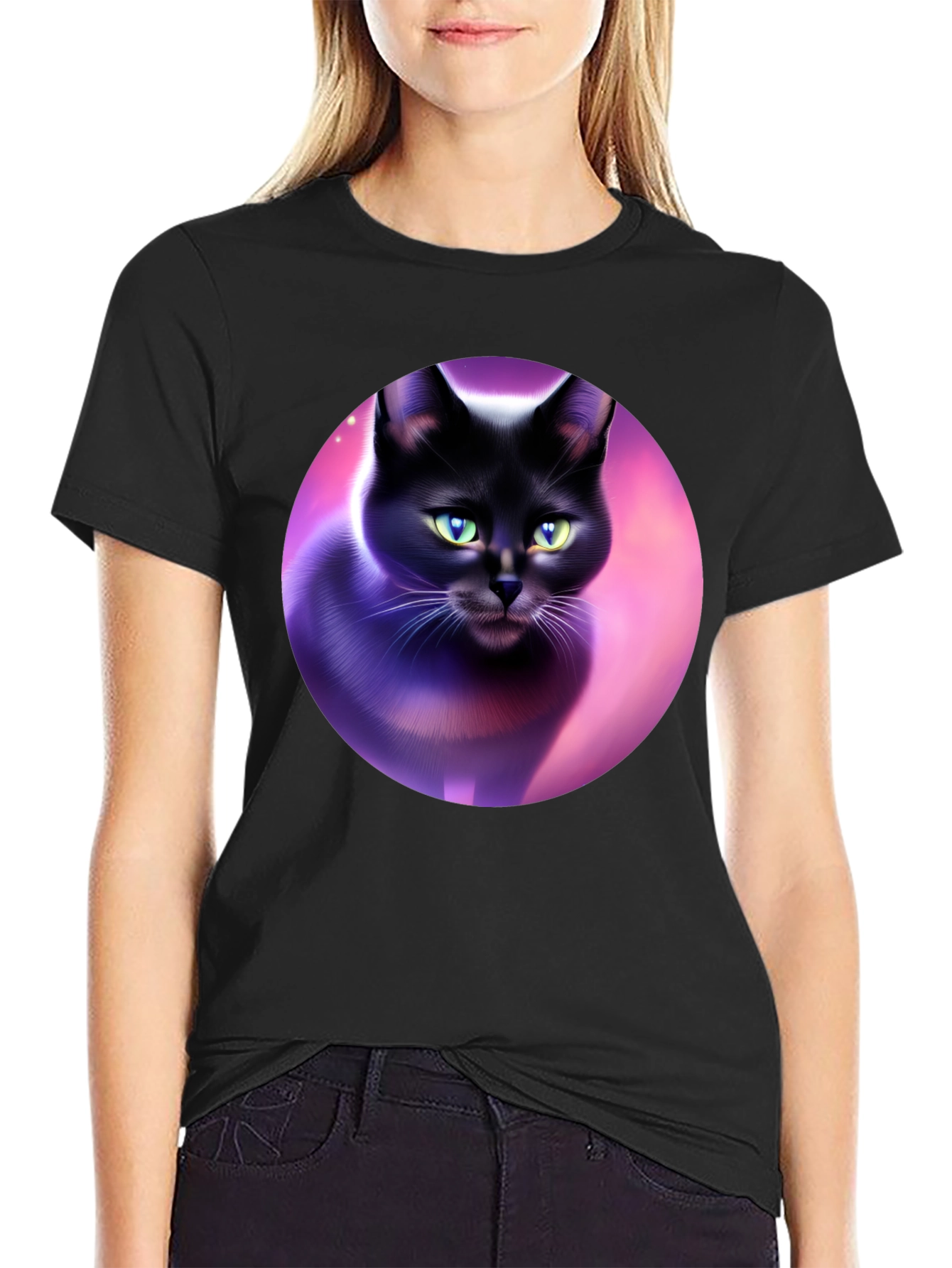 Black Black Cat Graphic Tee - Artistic Design view 2