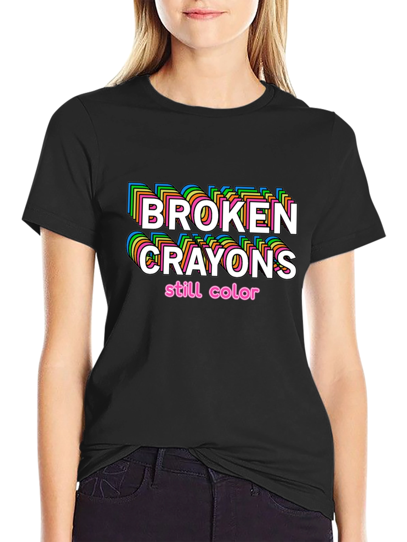 Black Broken Crayons Still Color Graphic T-Shirt view 2