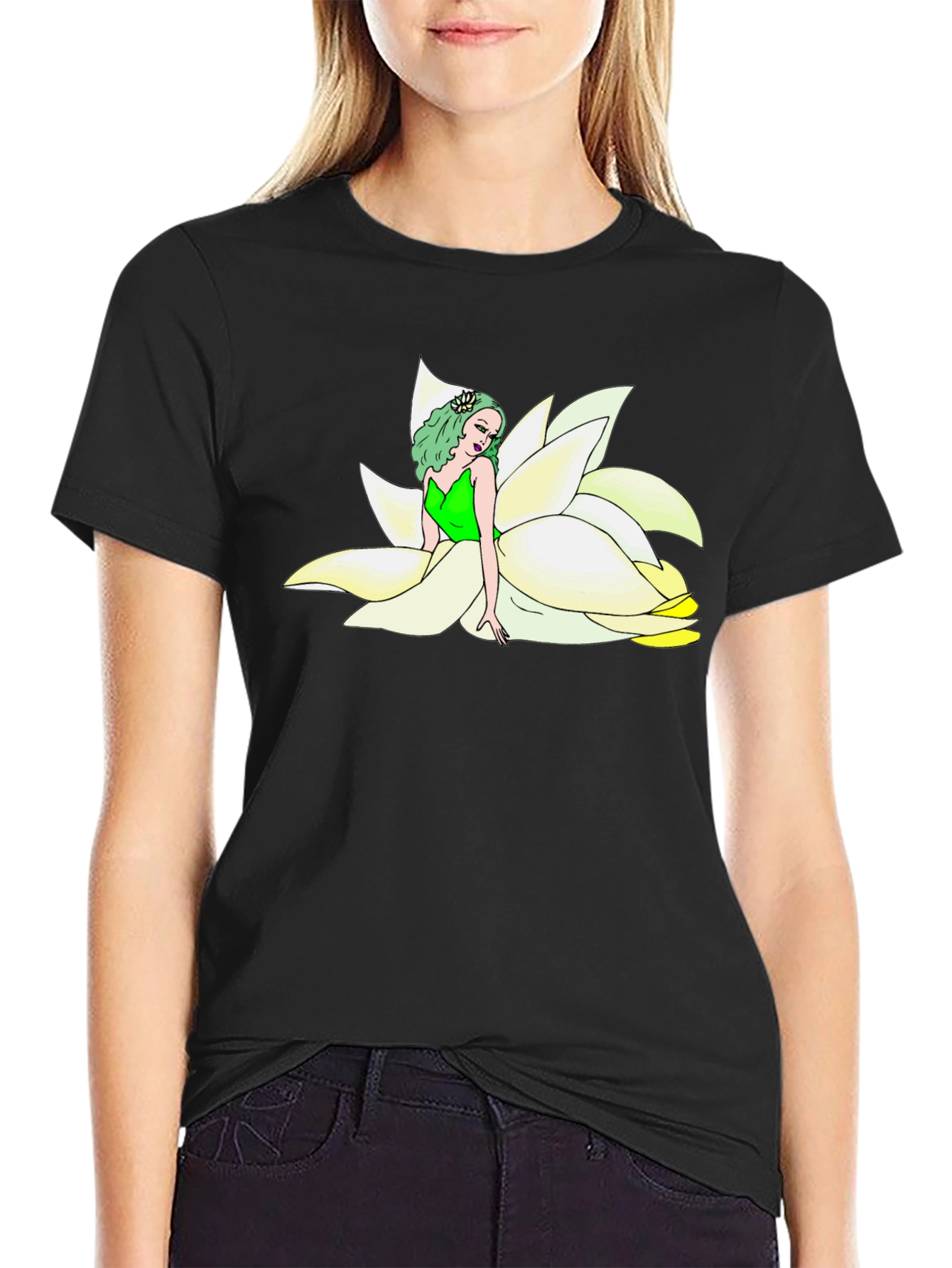 Black Floral Fairy T-Shirt - Unique Graphic Tee view 2
