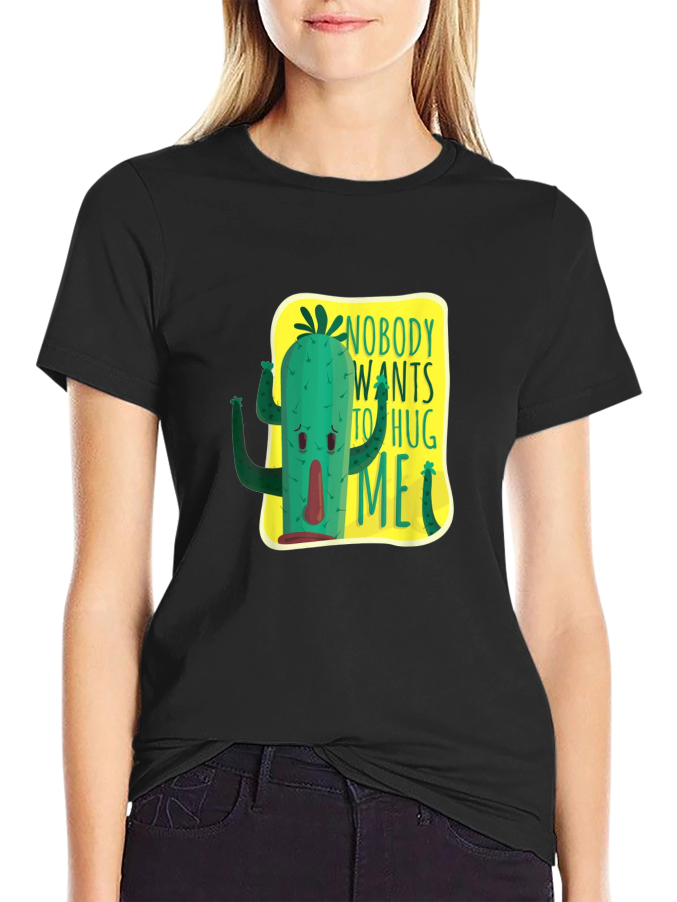 Black Nobody Wants To Hug Me Cactus Graphic Tee view 2