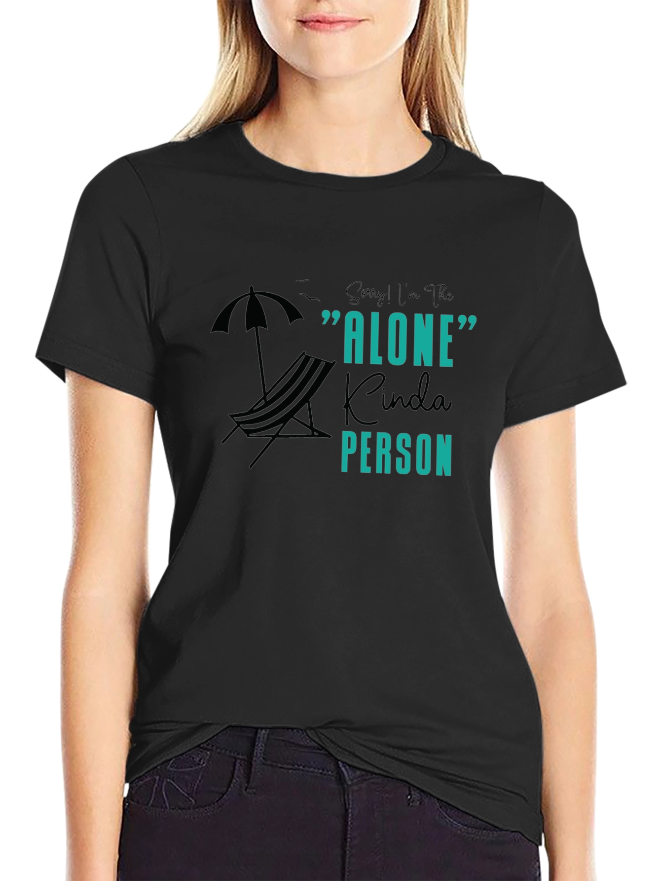 Black Alone Kinda Person Graphic Tee - Unisex Black T-Shirt view 2