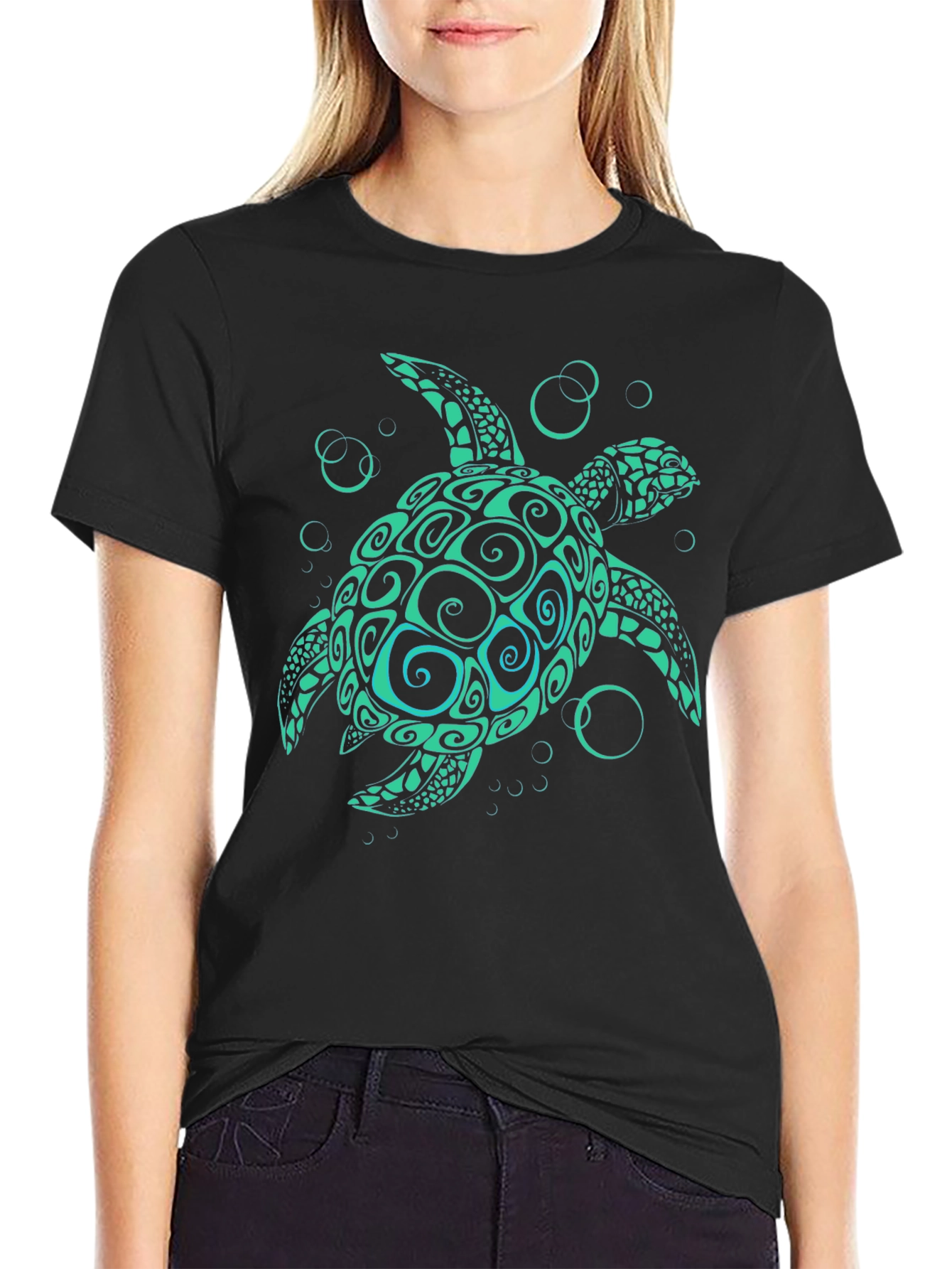 Black Turtle Graphic Tee - Black Cotton T-Shirt view 2