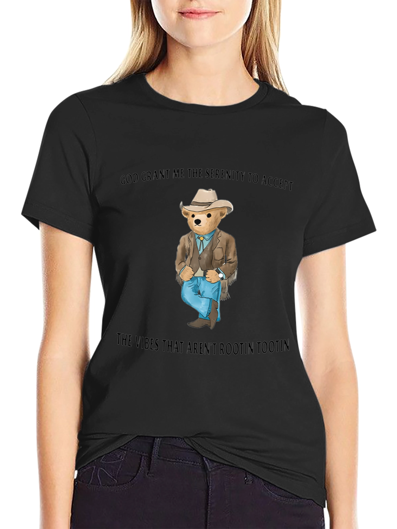 Black Serenity Bear T-Shirt - Cowboy Western view 2