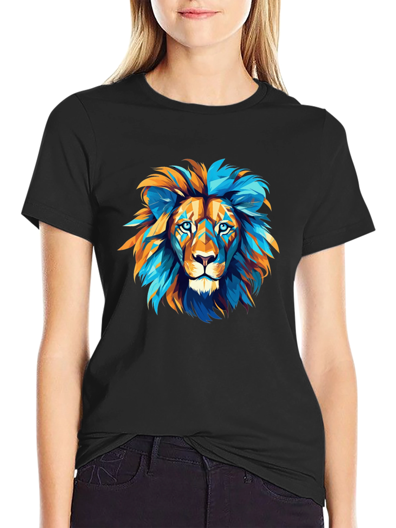 Black Geometric Lion Graphic Tee - Bold Style view 2