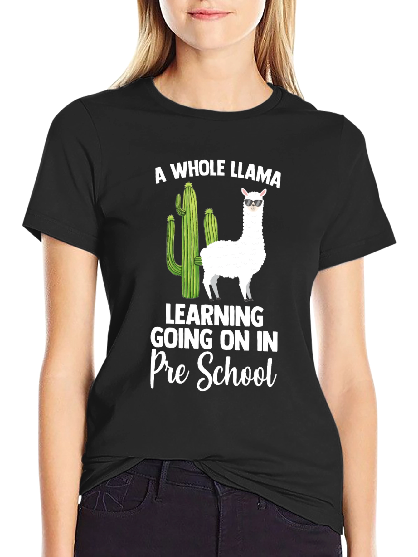 Black Llama Pre-School Teacher T-Shirt view 2
