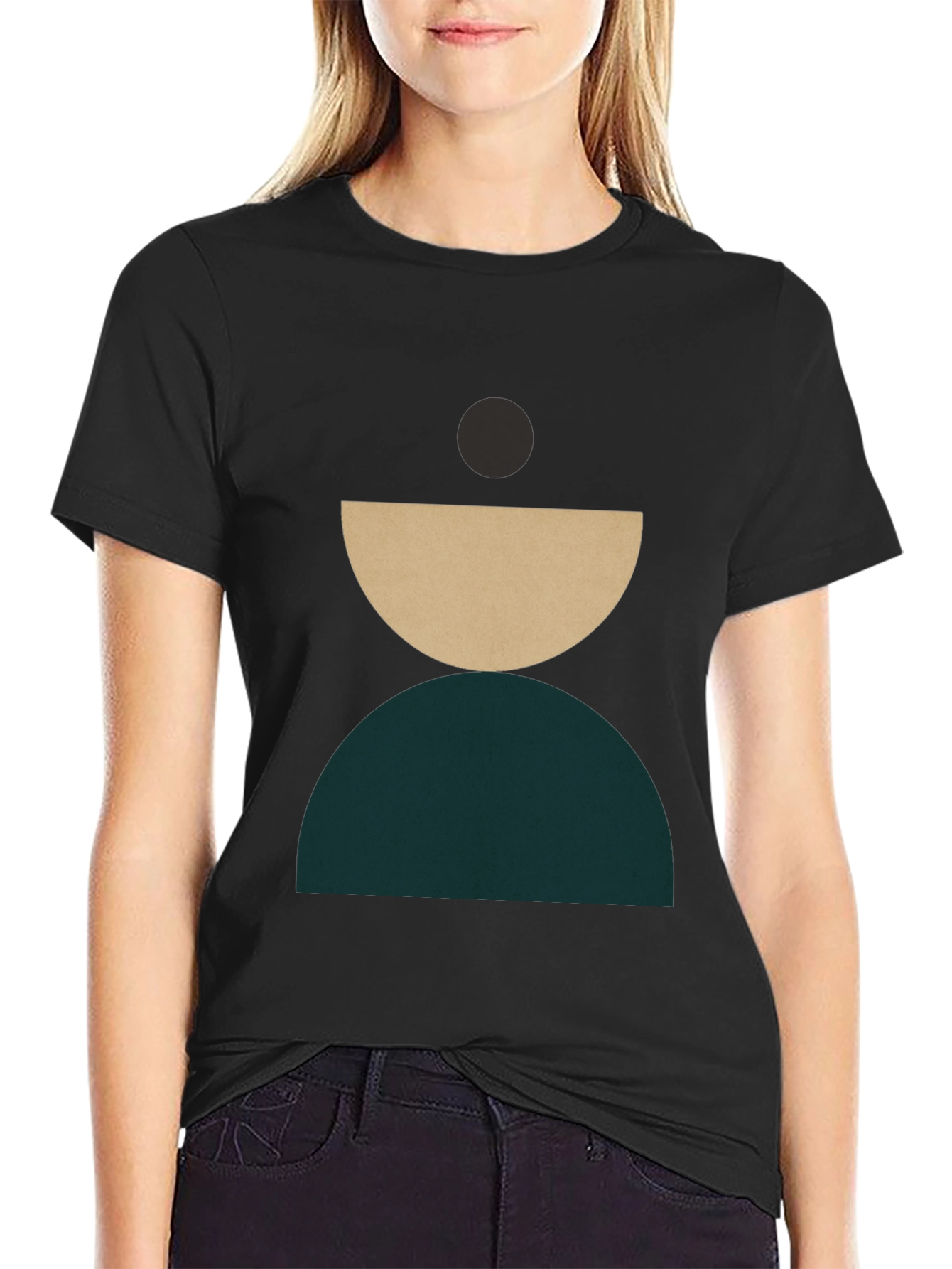 Black Modern Geometric Graphic T-Shirt - Stylish Crew Neck Tee view 2