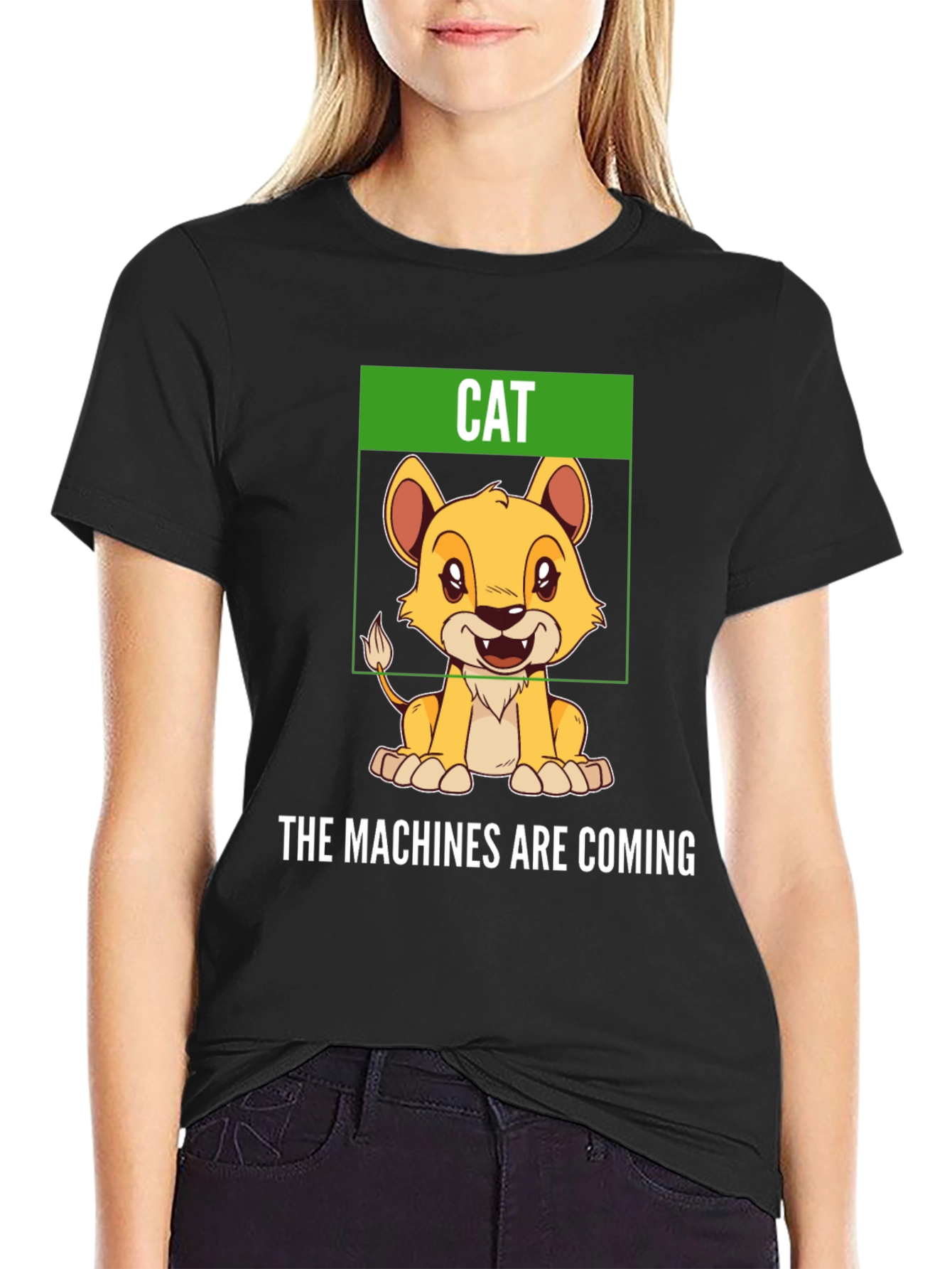 Black Humorous "Cat" T-Shirt - The Machines Are Coming view 2