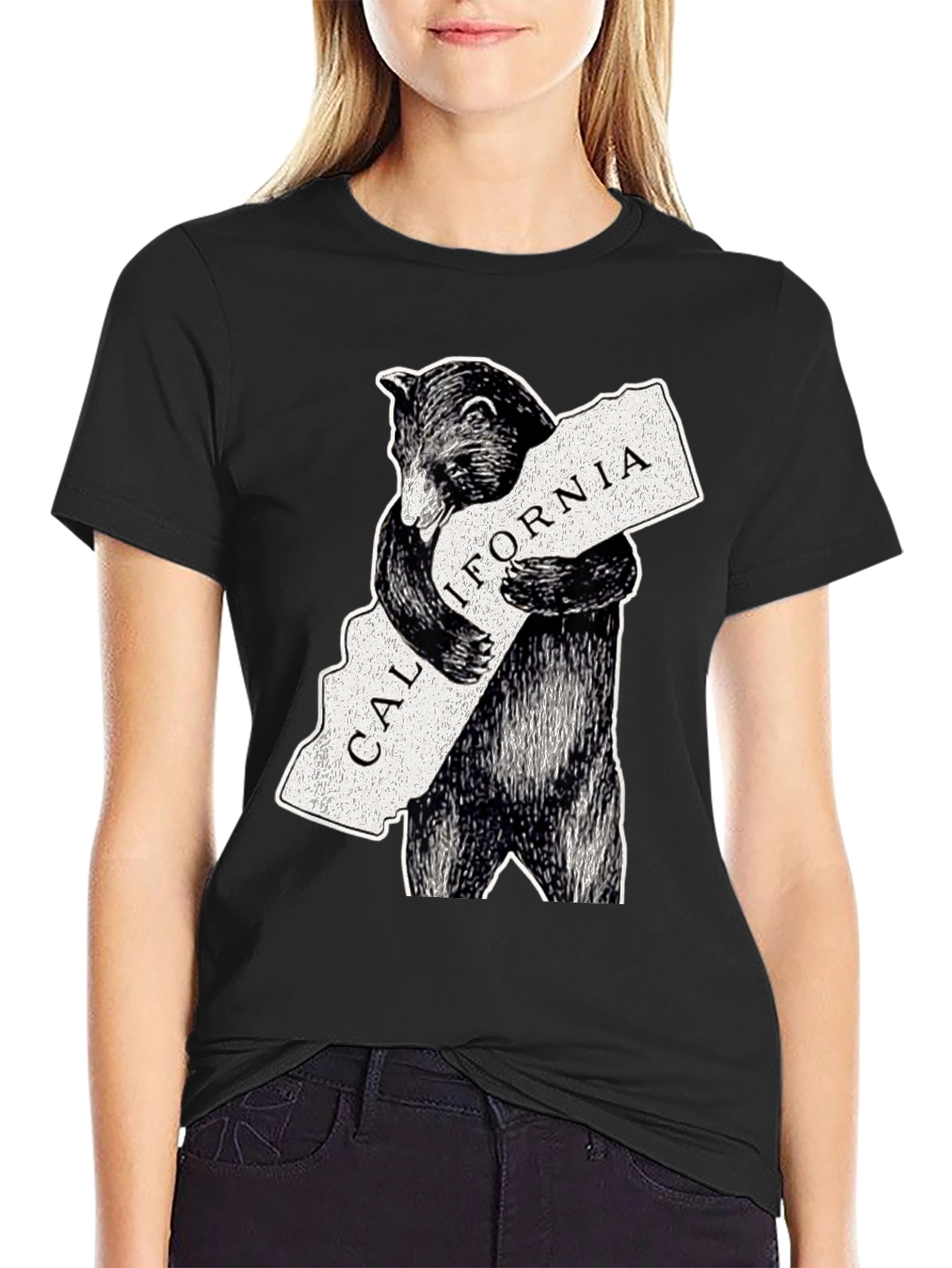 California Bear Hug Graphic Tee - Black Cotton Blend - 2
