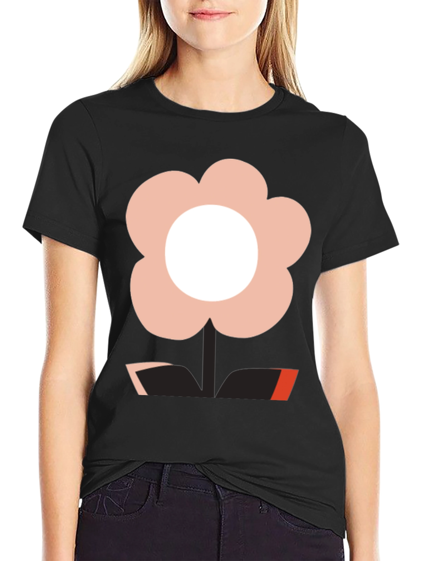 Black Modern Flower Graphic Black T-Shirt view 2