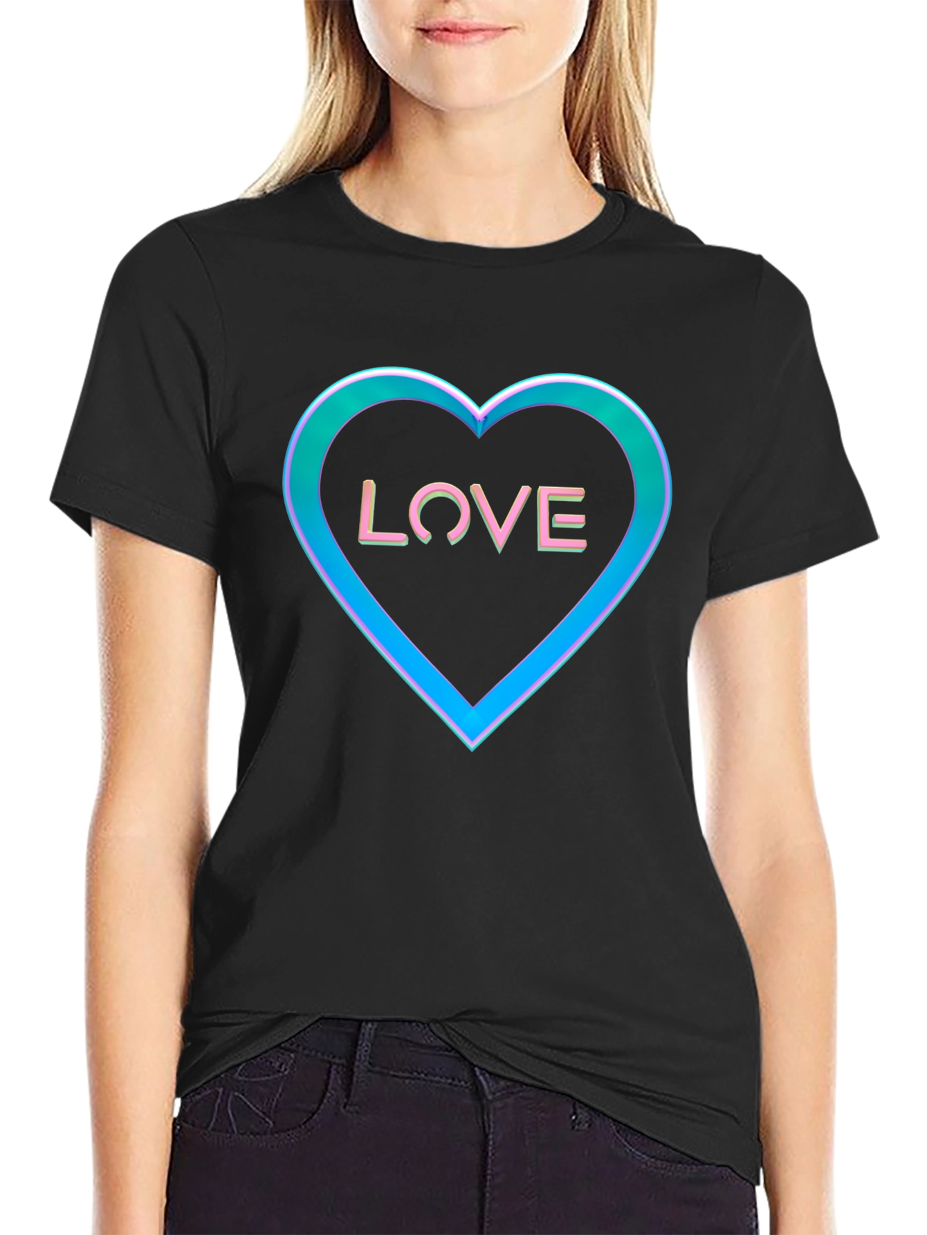 Black Love Heart Graphic Tee - Black view 2
