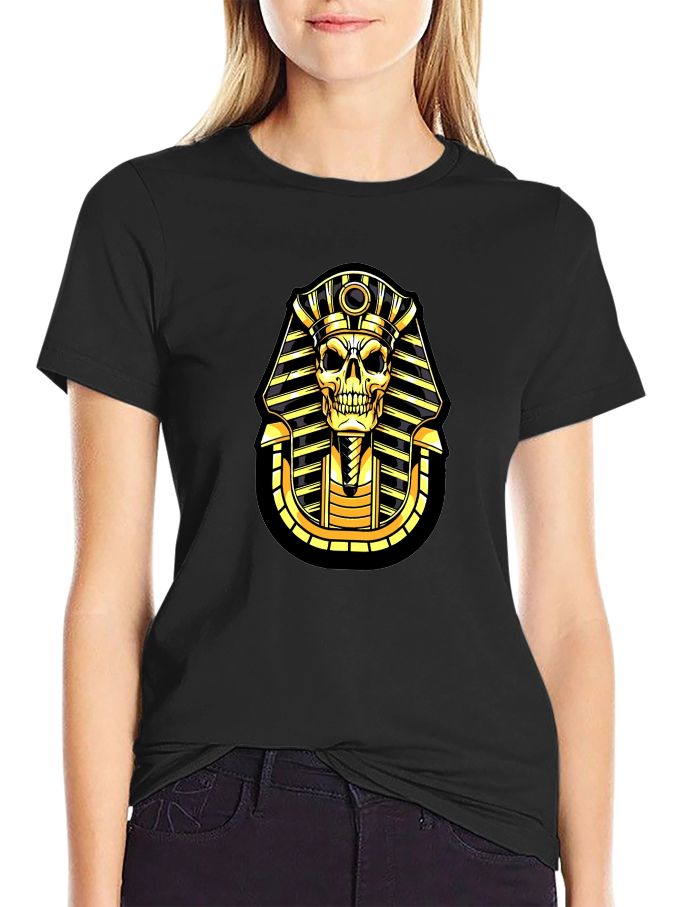Black Pharaoh Skull Graphic T-Shirt - Black view 2