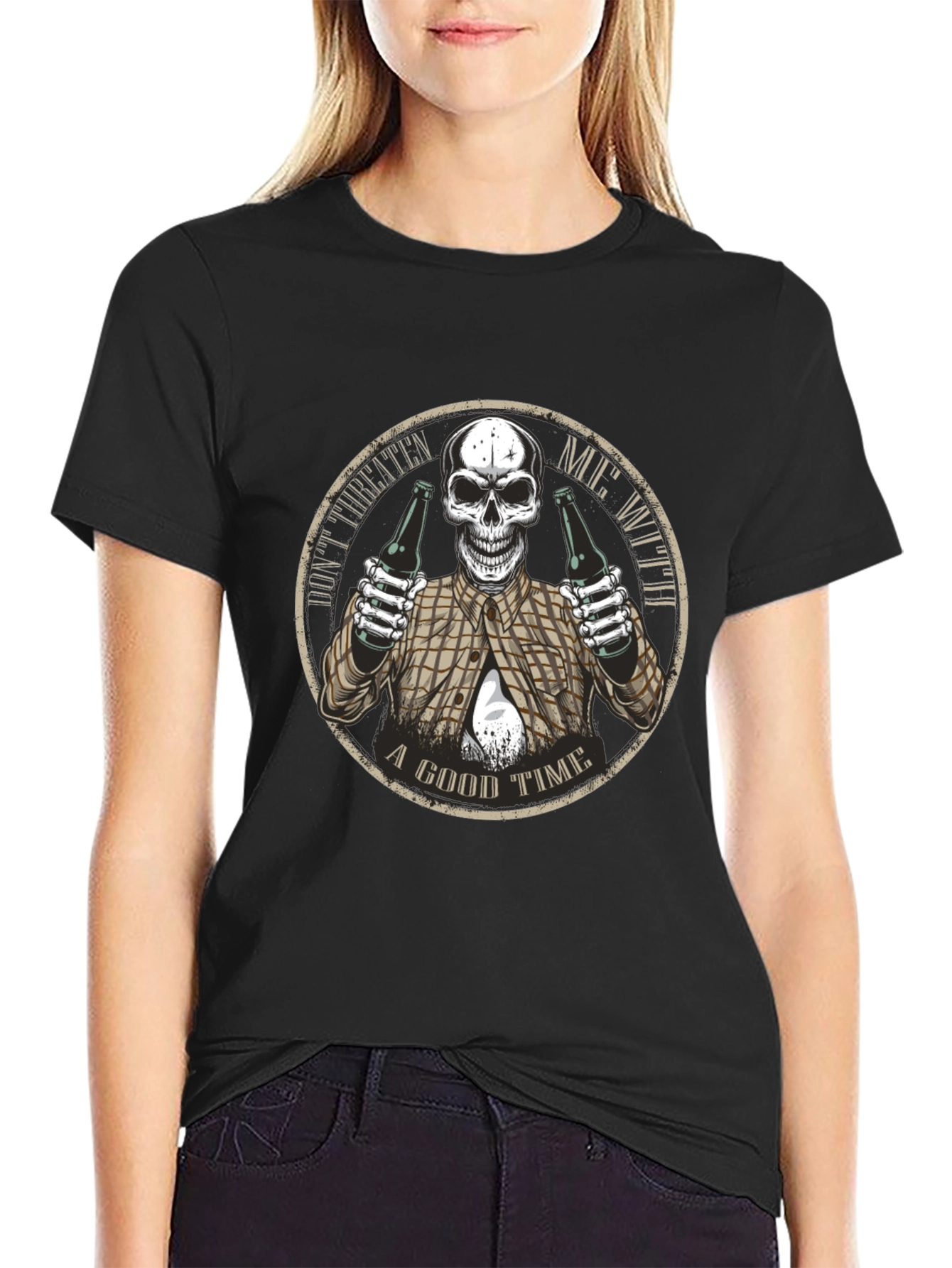 Black Don't Threaten Me Skull Graphic T-Shirt view 2