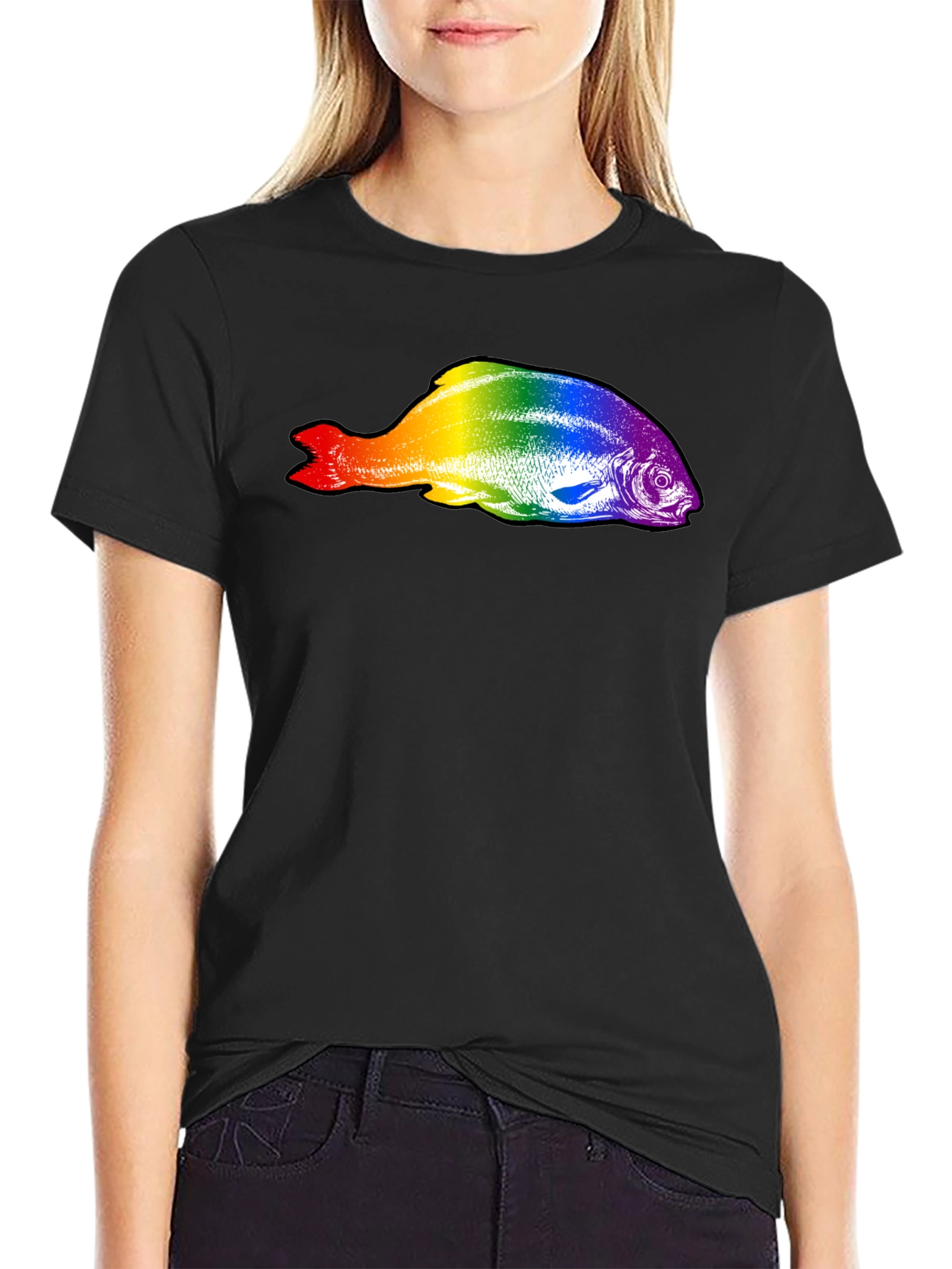 Black Rainbow Fish Graphic Black T-Shirt view 2