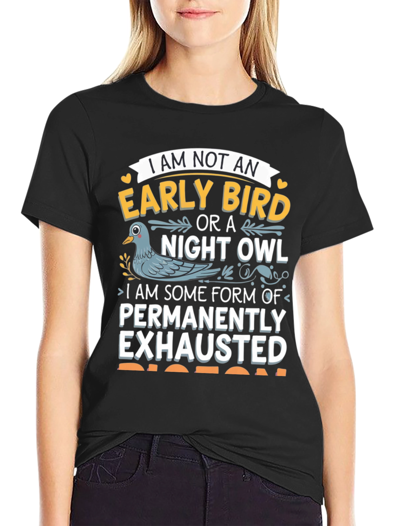 Black Permanently Exhausted Funny T-Shirt view 2